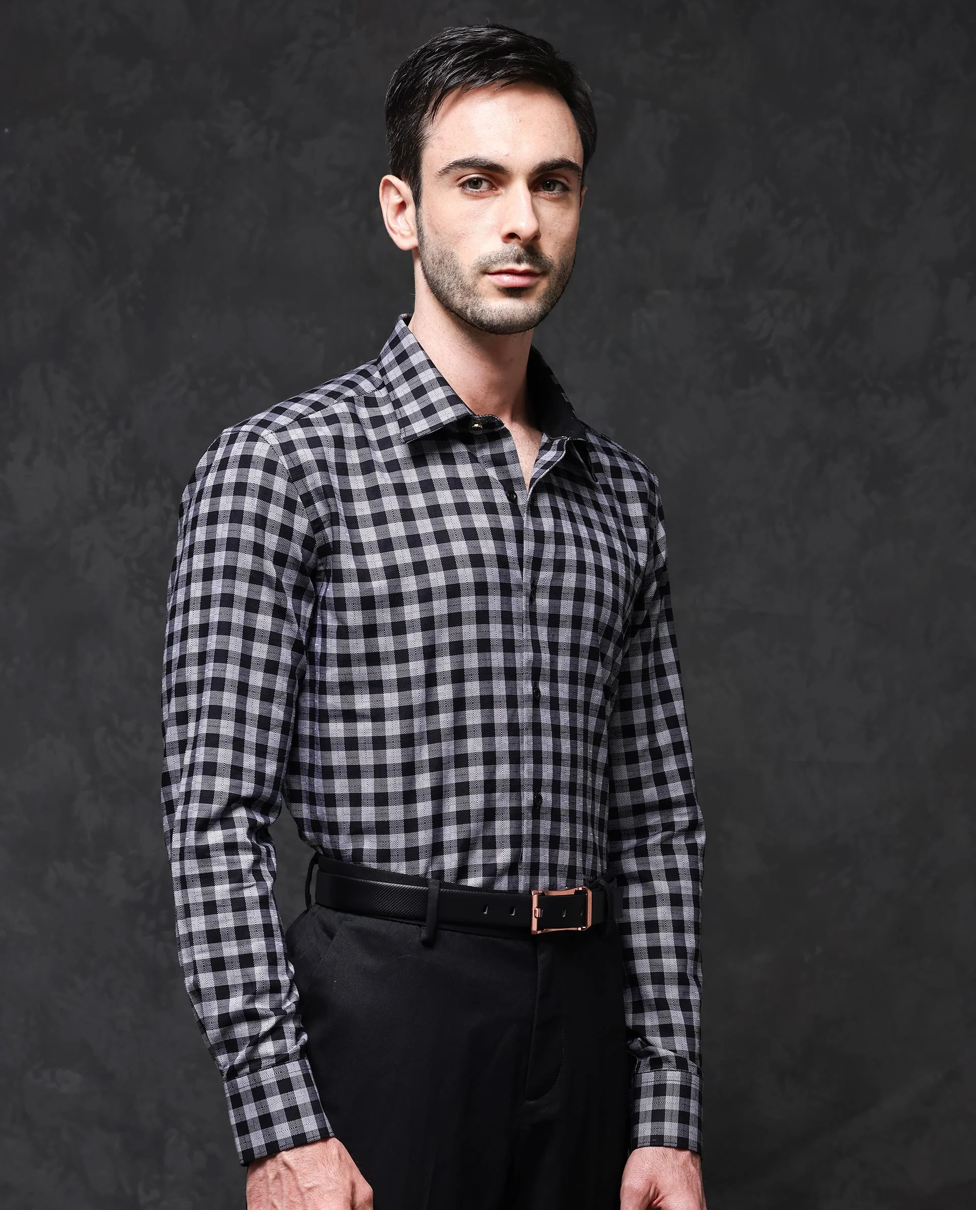Rare Rabbit Men's Pictor Black Cotton Checked Print Regular Fit Full Sleeve Collared Shirt - Image 9