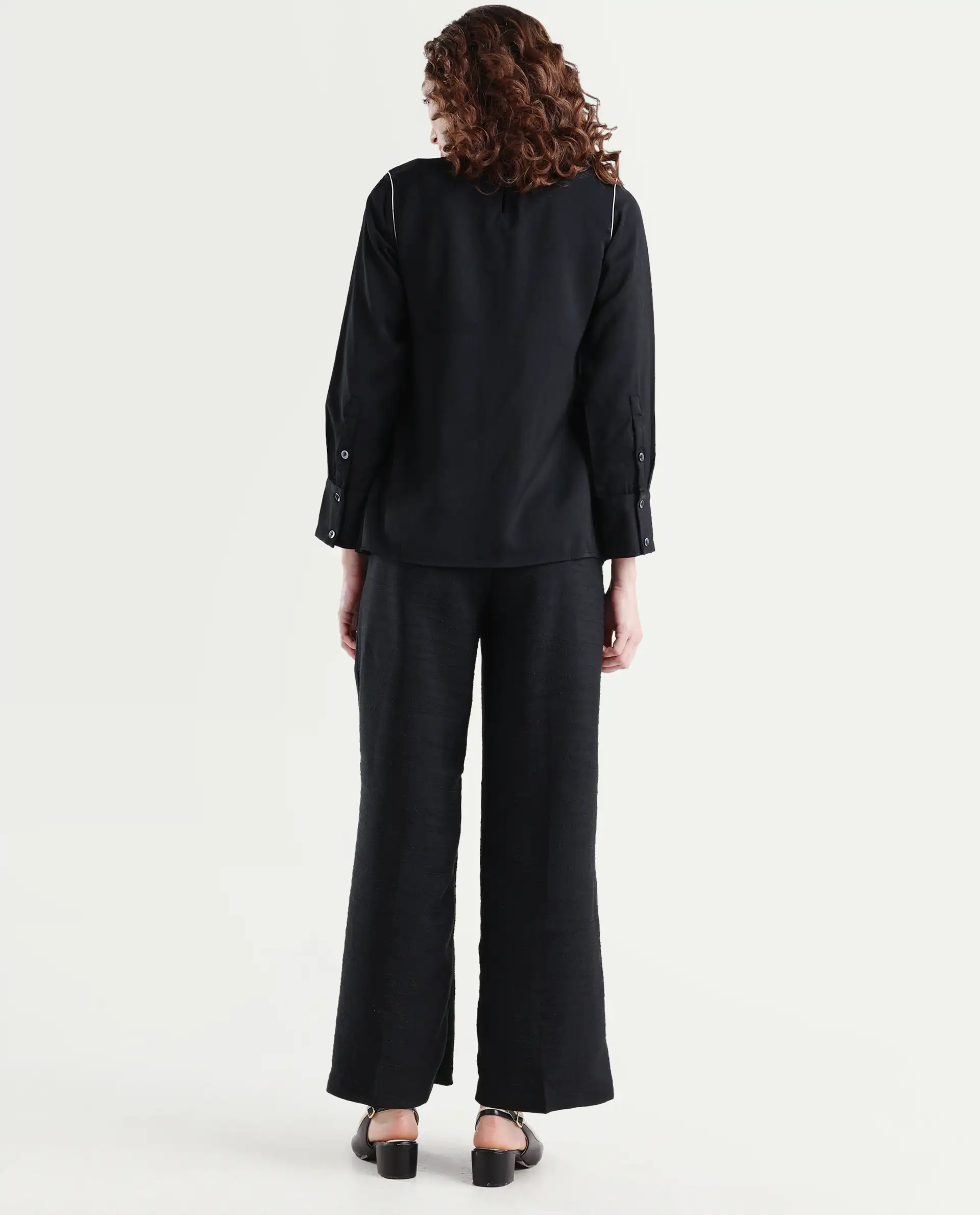 Rareism Women's Pidet-B-Black Satin Plain Ankle Length Wide Trouser - Image 7