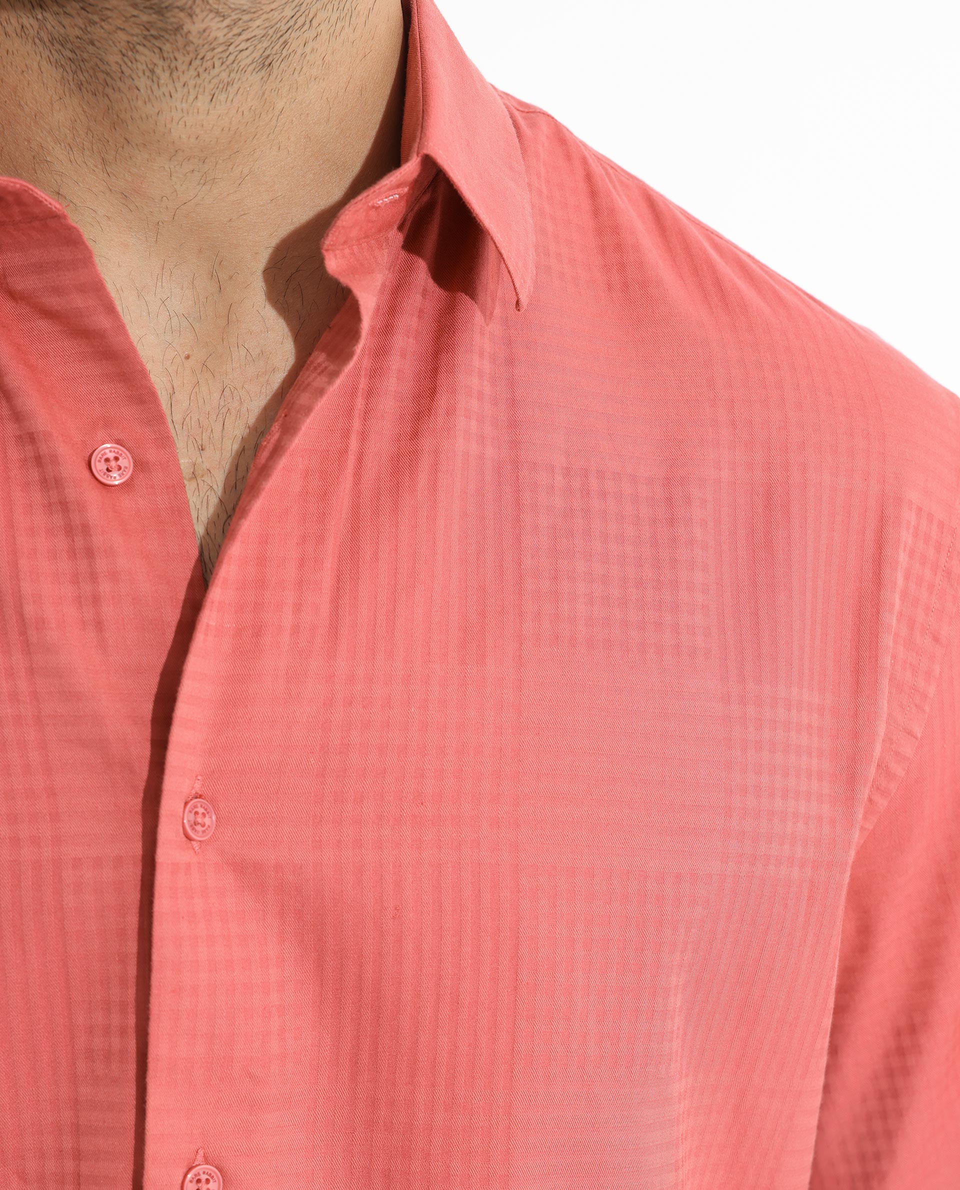 Rare Rabbit Men's Pied Rust Cotton Checked Print Regular Fit Half Sleeve Collared Shirt - Image 5