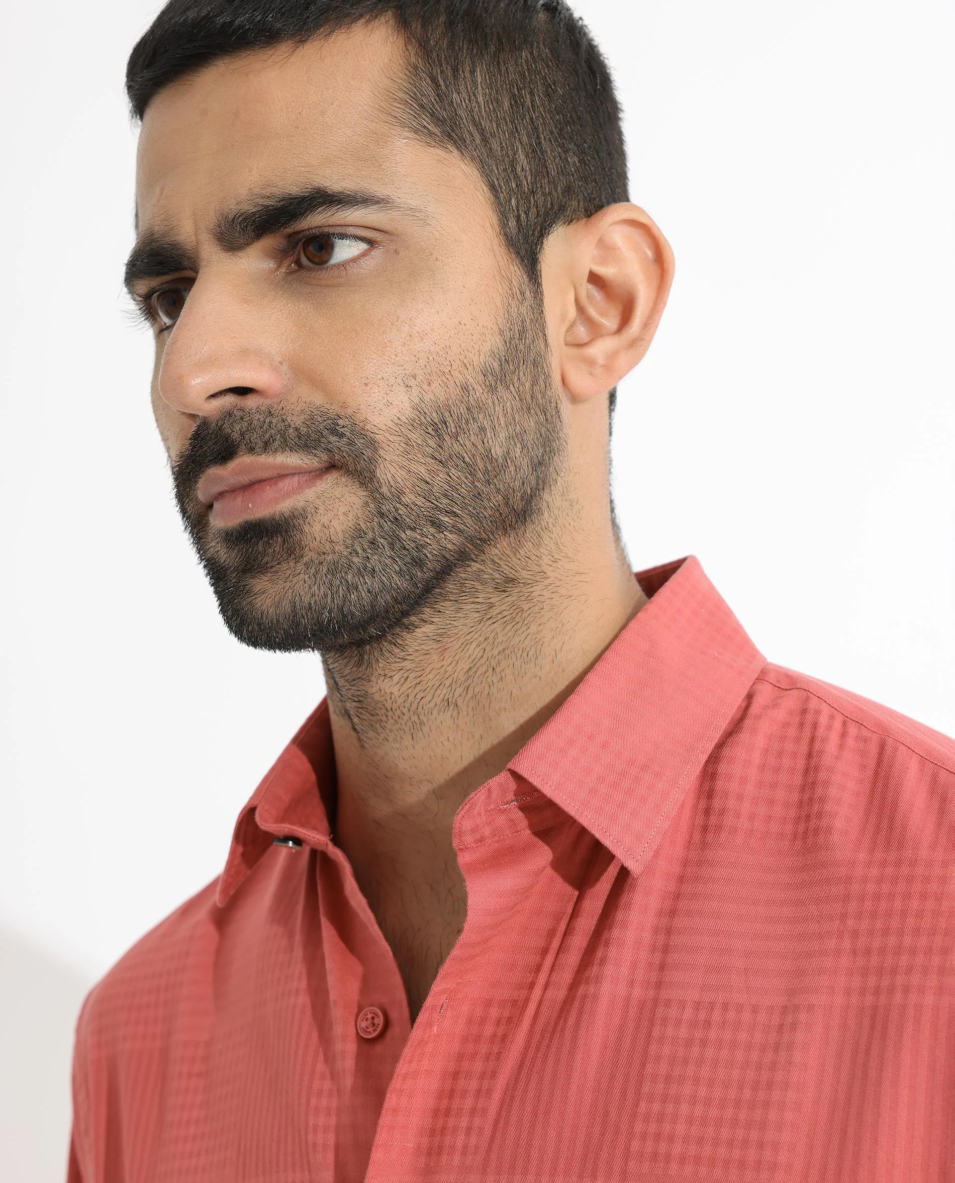 Rare Rabbit Men's Pied Rust Cotton Checked Print Regular Fit Half Sleeve Collared Shirt - Image 7