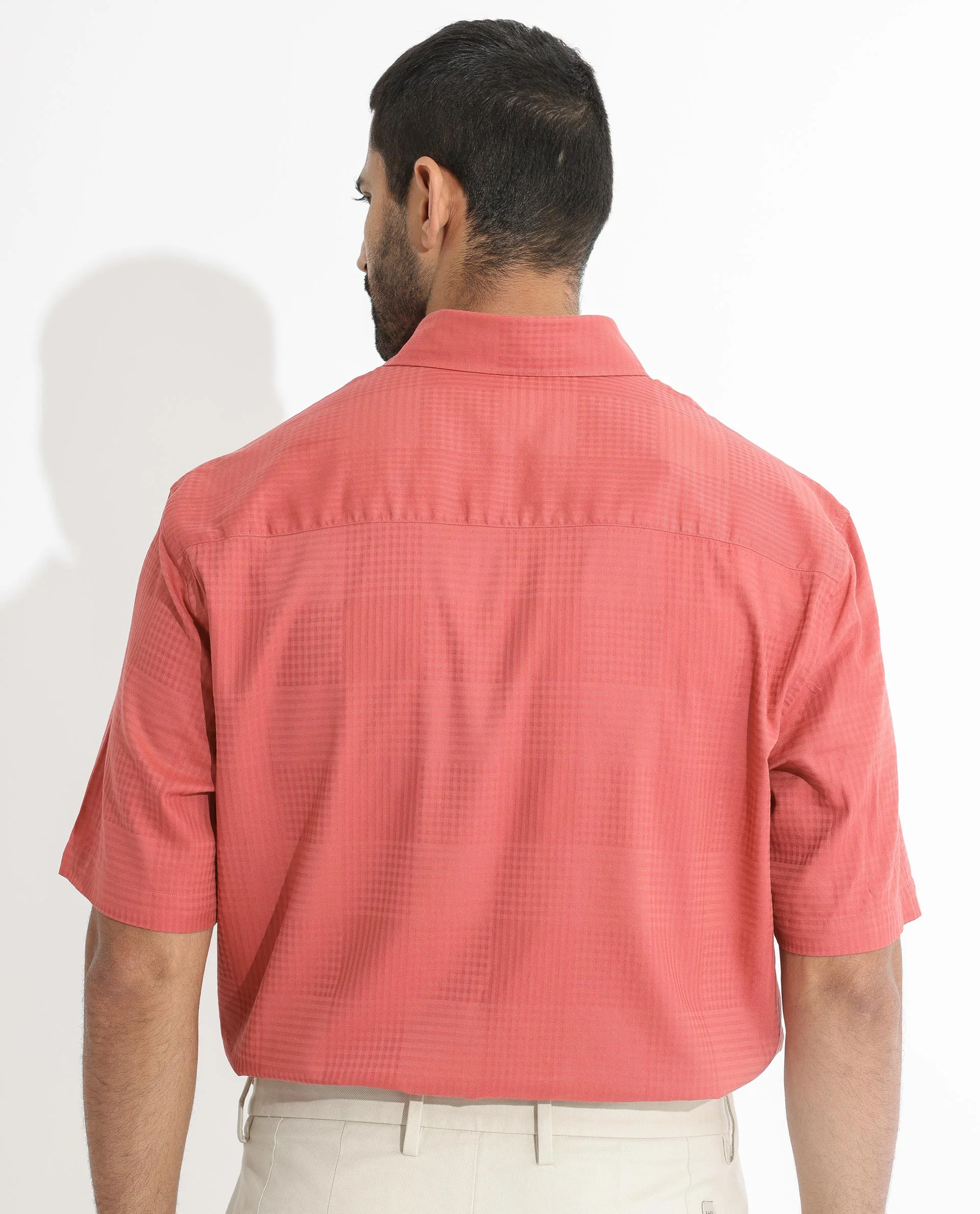 Rare Rabbit Men's Pied Rust Cotton Checked Print Regular Fit Half Sleeve Collared Shirt - Image 8