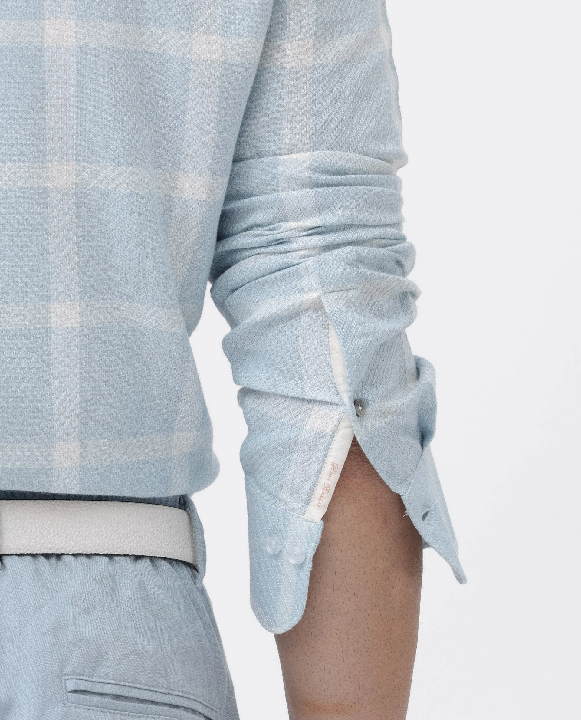 Rare Rabbit Men's Pierce Light Blue Cotton Blend Checked Print Regular Fit Full Sleeve Collared Shirt - Image 5