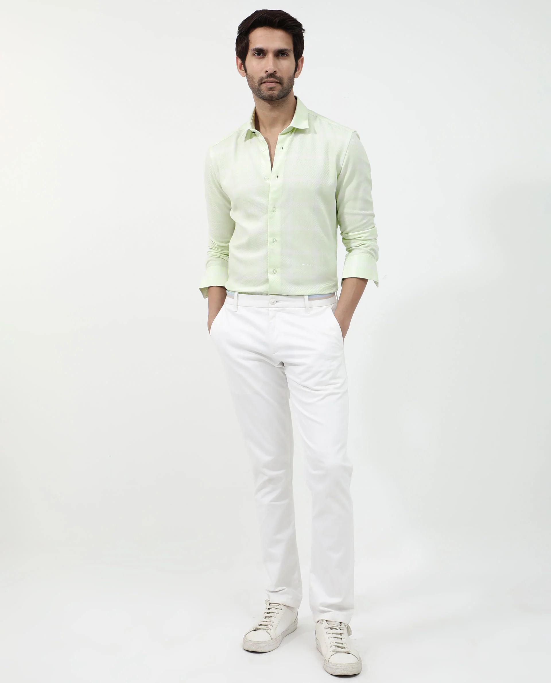 Rare Rabbit Men's Pierce Light Green Cotton Blend Checked Print Regular Fit Full Sleeve Collared Shirt - Image 2