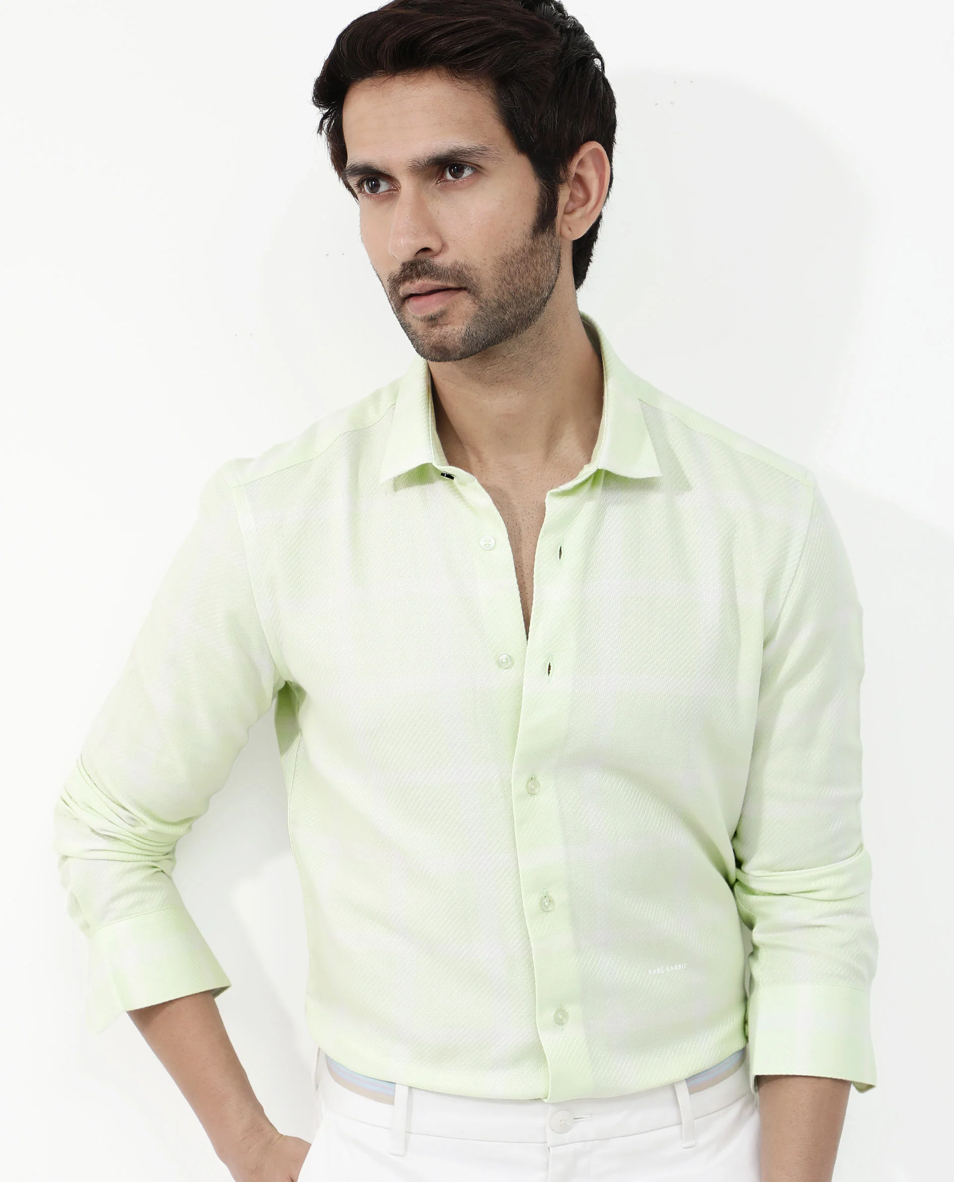 Rare Rabbit Men's Pierce Light Green Cotton Blend Checked Print Regular Fit Full Sleeve Collared Shirt - Image 3