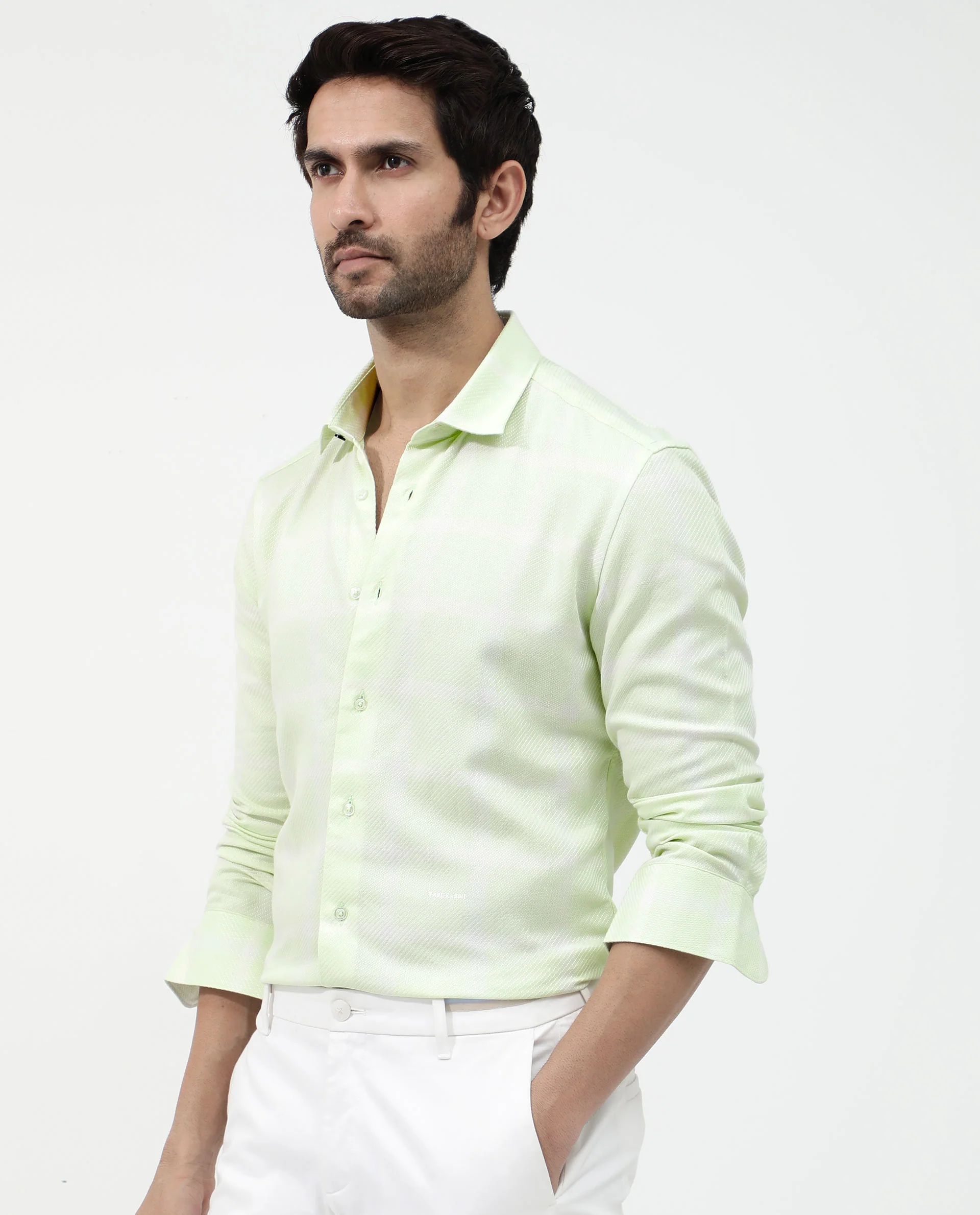 Rare Rabbit Men's Pierce Light Green Cotton Blend Checked Print Regular Fit Full Sleeve Collared Shirt - Image 8