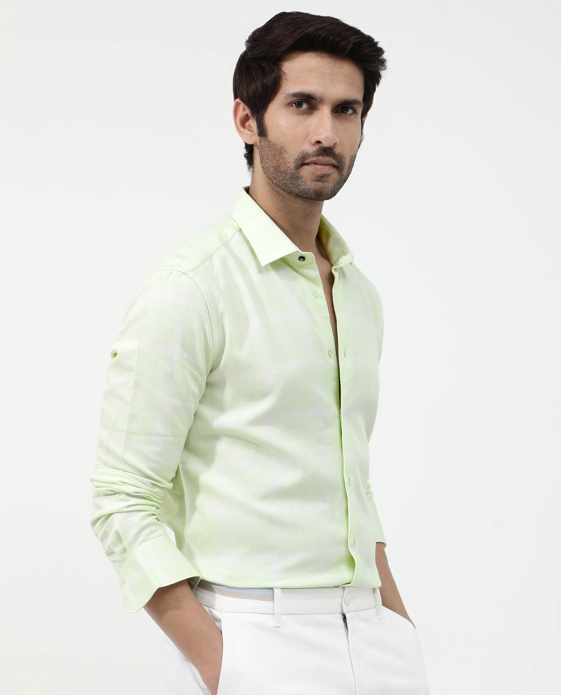 Rare Rabbit Men's Pierce Light Green Cotton Blend Checked Print Regular Fit Full Sleeve Collared Shirt - Image 9