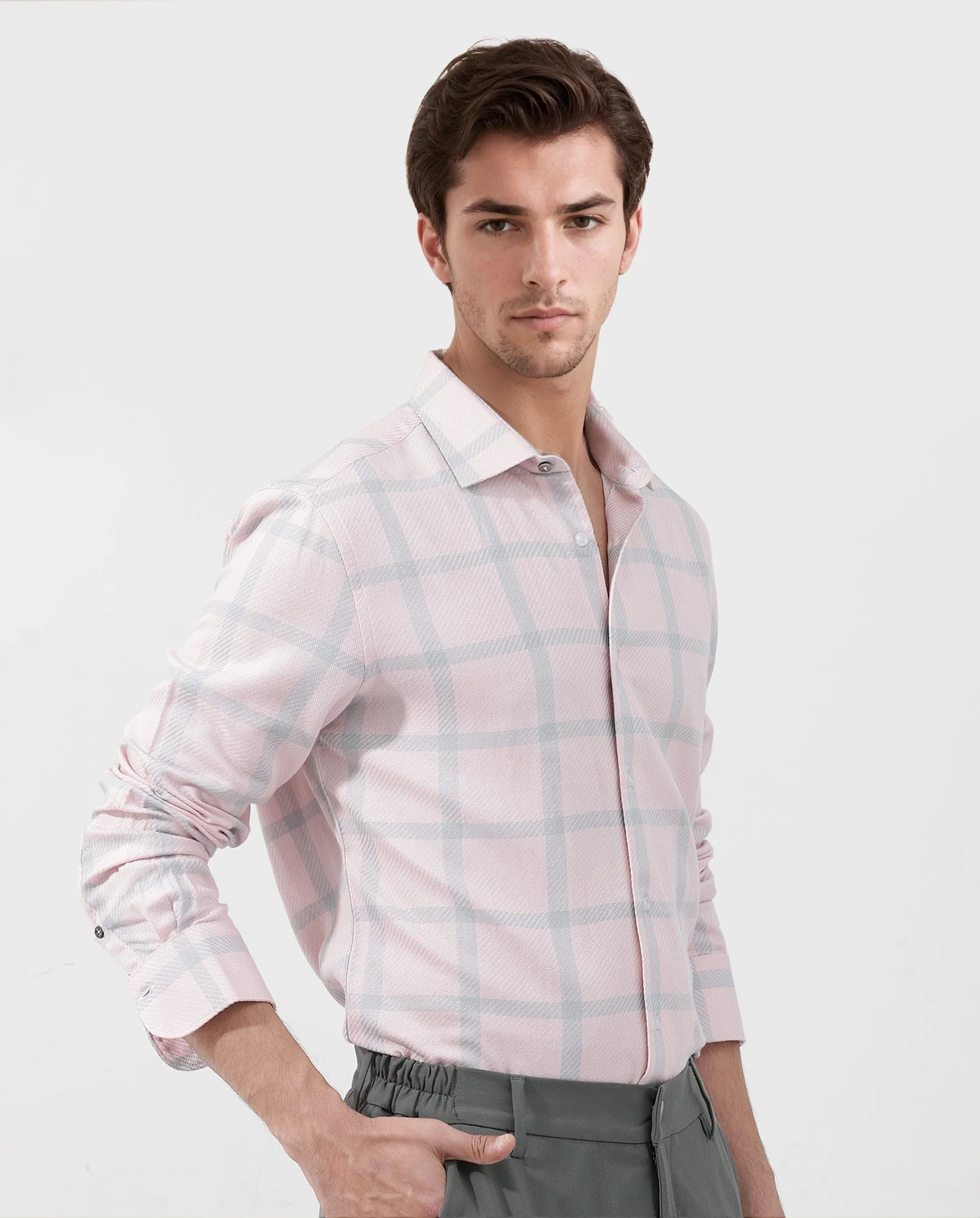 Rare Rabbit Men's Pierce Pink Cotton Blend Checked Print Regular Fit Full Sleeve Collared Shirt - Image 4