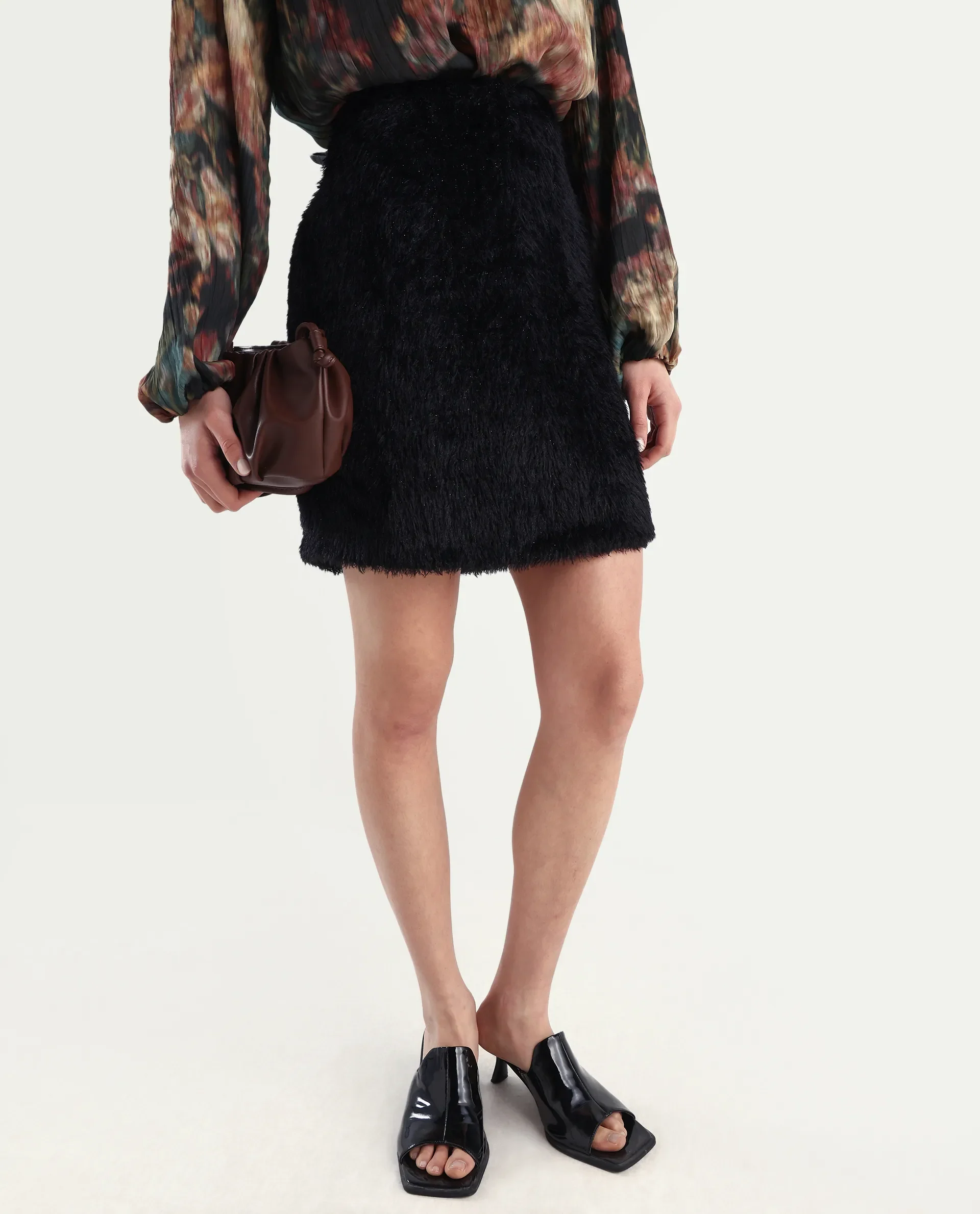 Rareism Women's Pilxar B Black Acrylic Dyed Mini Fitted Skirt - Image 2