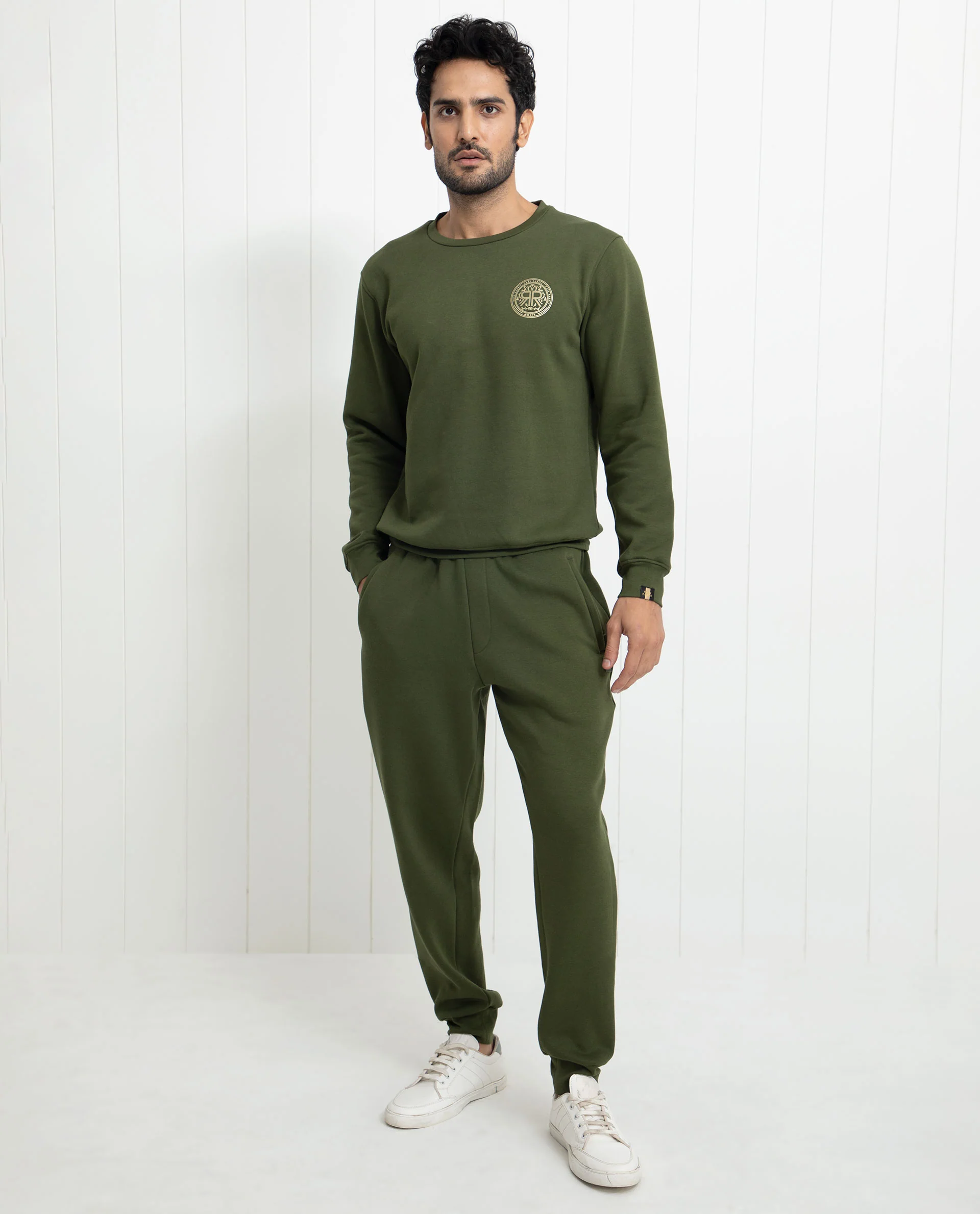 Rare Rabbit Men's Pine Olive Cotton Graphic Print Regular Fit Full Sleeve Crew Neck Sweatshirt - Image 6