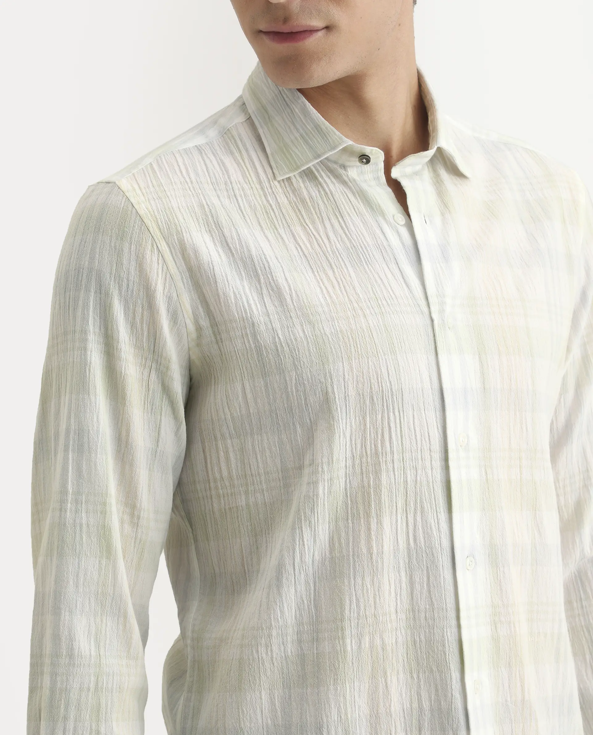 Rare Rabbit Men's Pinge-26 Pastel Green Cotton Fabric Full Sleeve Spread Collar Regular Fit Checked Shirt - Image 3