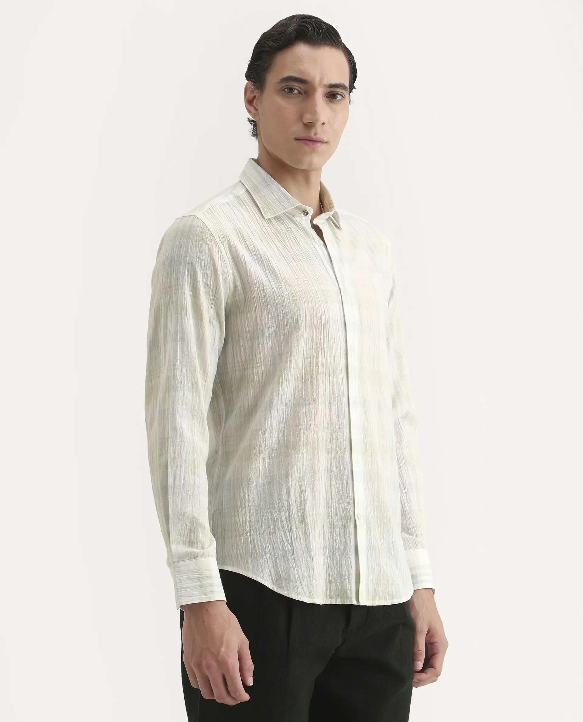 Rare Rabbit Men's Pinge-26 Pastel Green Cotton Fabric Full Sleeve Spread Collar Regular Fit Checked Shirt - Image 6