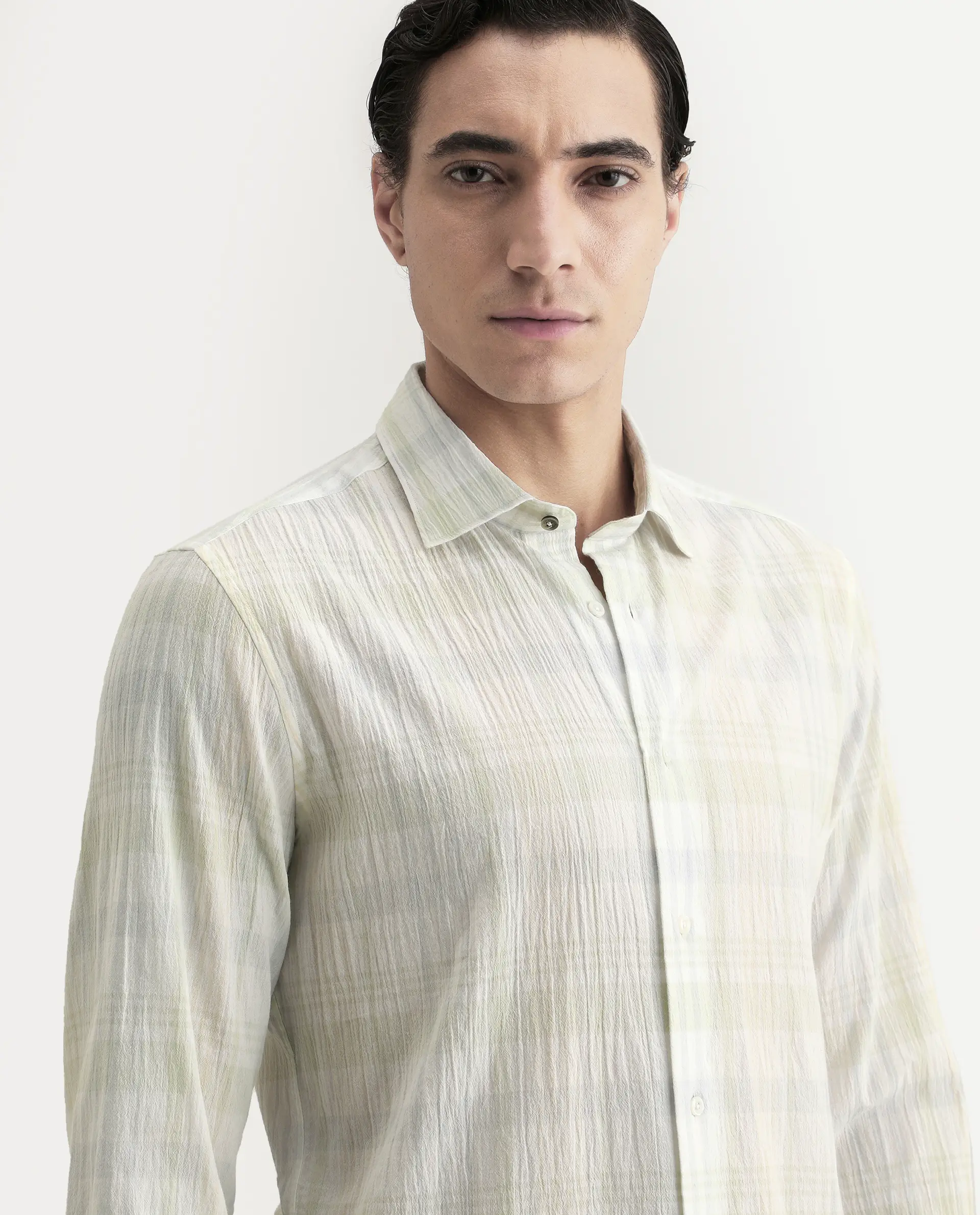 Rare Rabbit Men's Pinge-26 Pastel Green Cotton Fabric Full Sleeve Spread Collar Regular Fit Checked Shirt - Image 7
