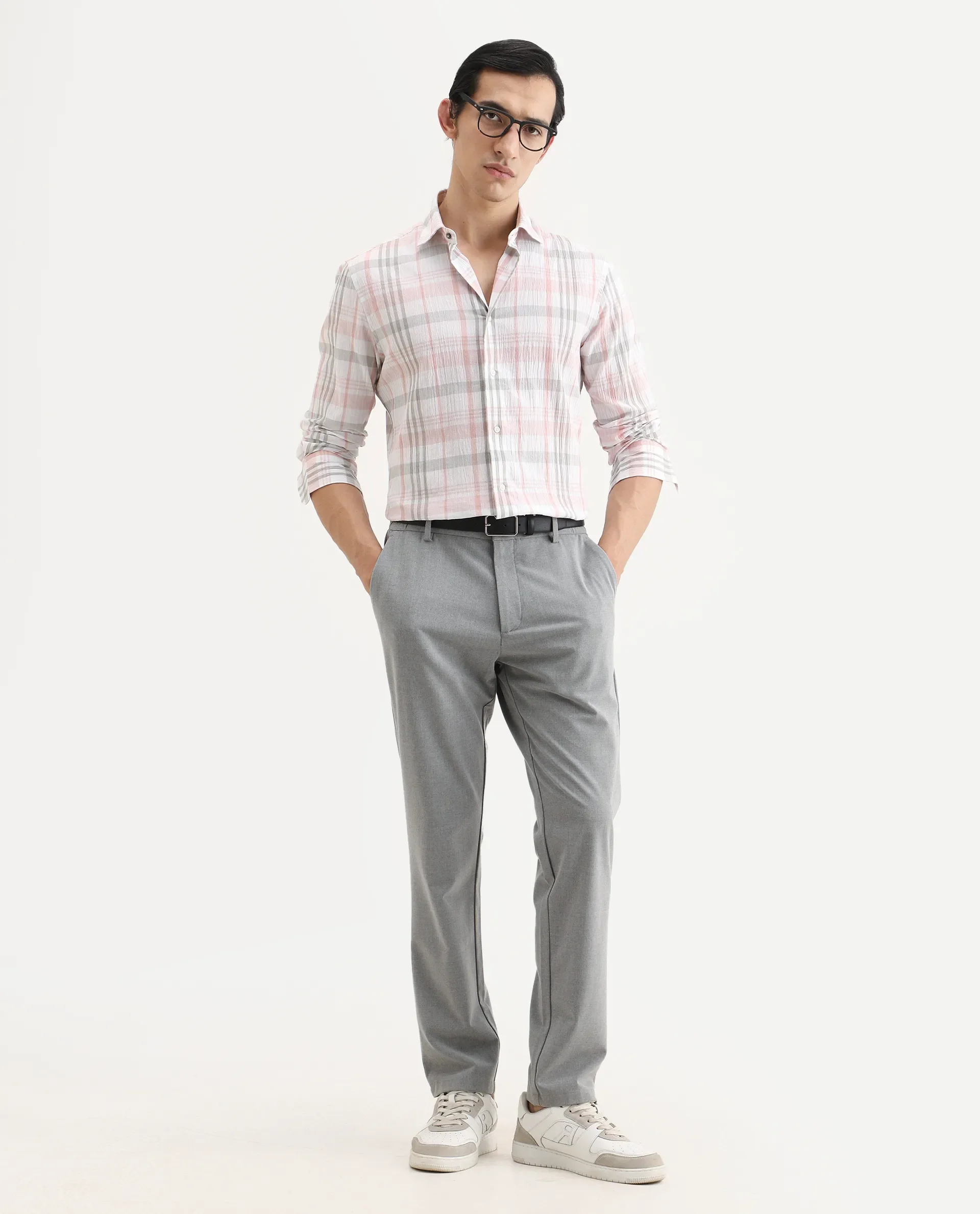 Rare Rabbit Men's Pinge-26 Pastel Pink Cotton Fabric Full Sleeve Spread Collar Regular Fit Checked Shirt - Image 2