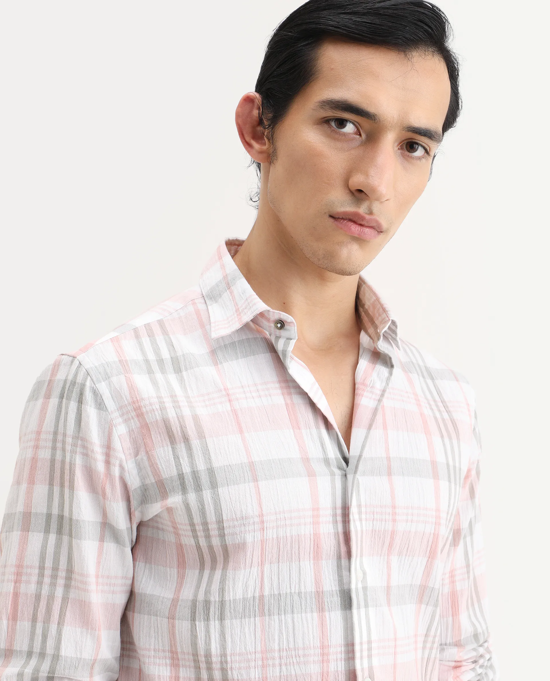 Rare Rabbit Men's Pinge-26 Pastel Pink Cotton Fabric Full Sleeve Spread Collar Regular Fit Checked Shirt - Image 4