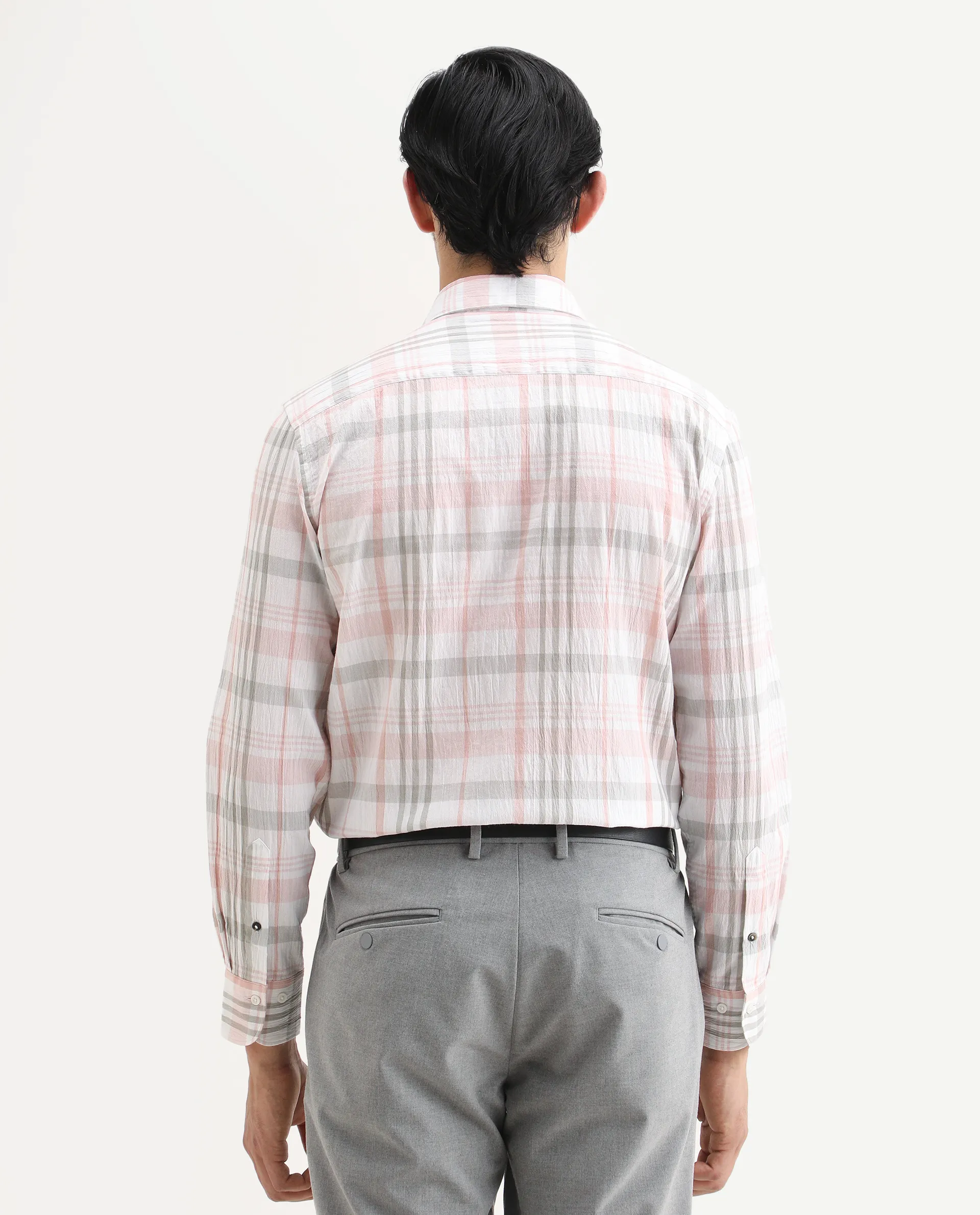 Rare Rabbit Men's Pinge-26 Pastel Pink Cotton Fabric Full Sleeve Spread Collar Regular Fit Checked Shirt - Image 7