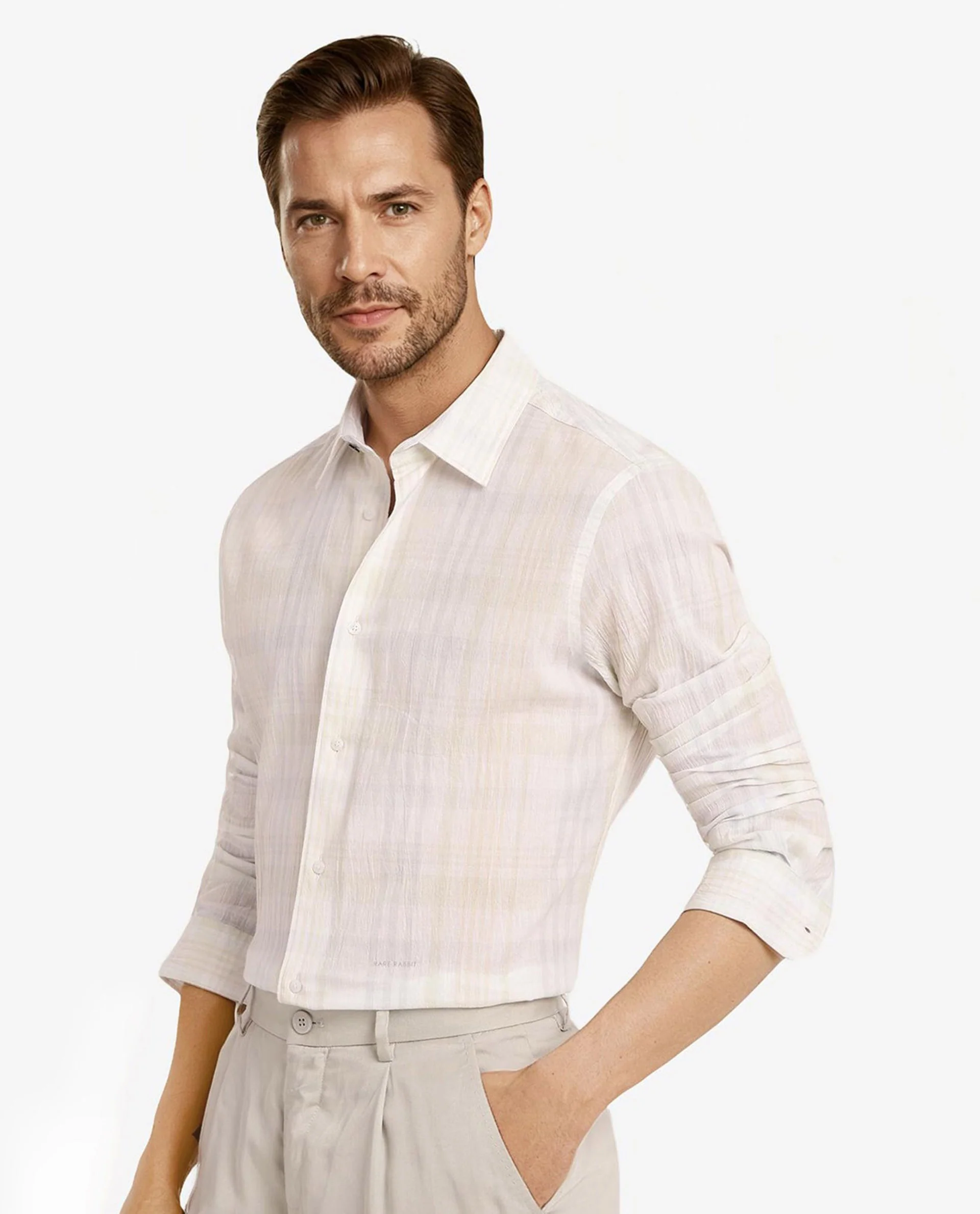 Rare Rabbit Men's Pinge White Cotton Checked Print Regular Fit Full Sleeve Collared Shirt - Image 4