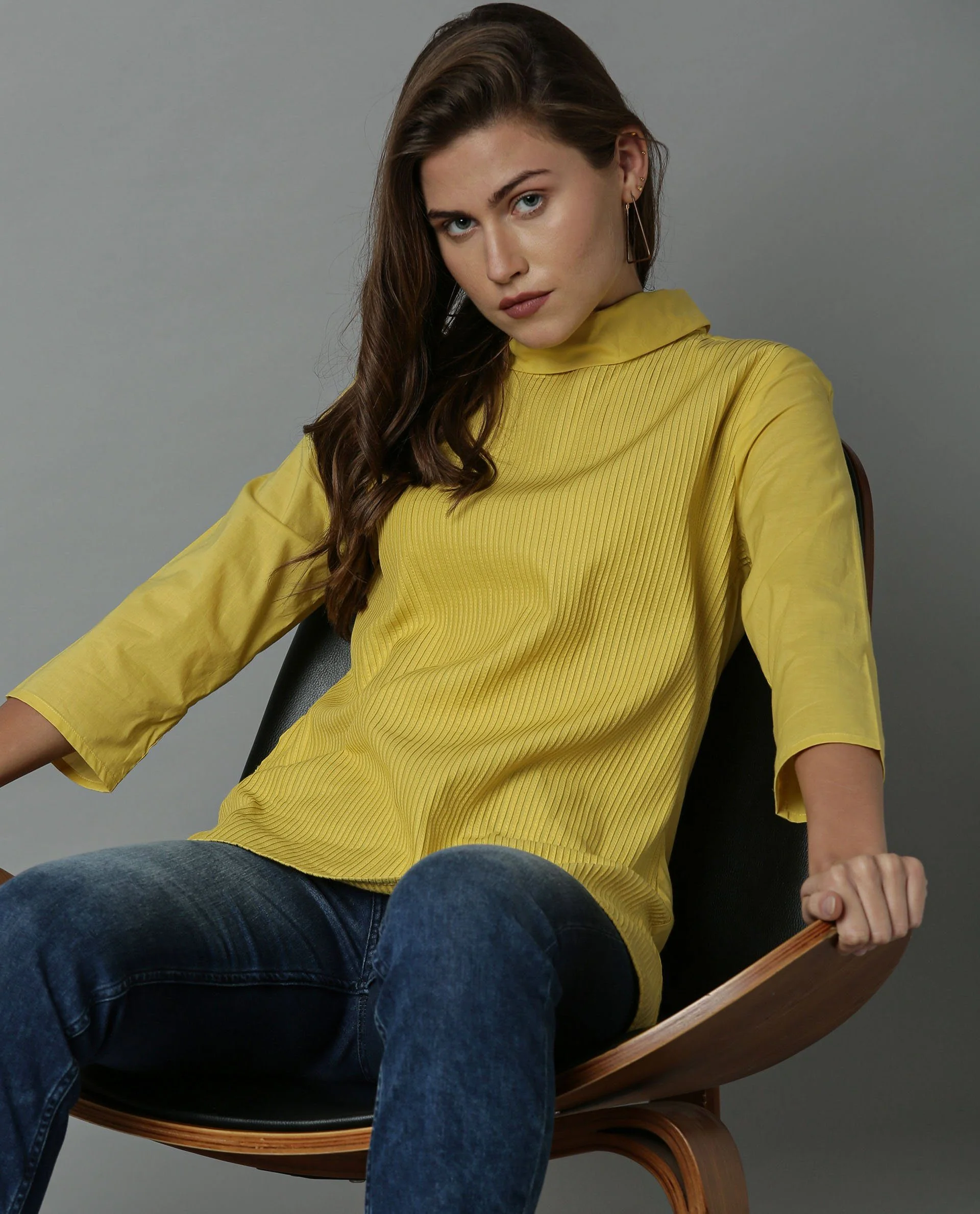 Rareism Women Pins-1 Yellow Top Short Sleeves
