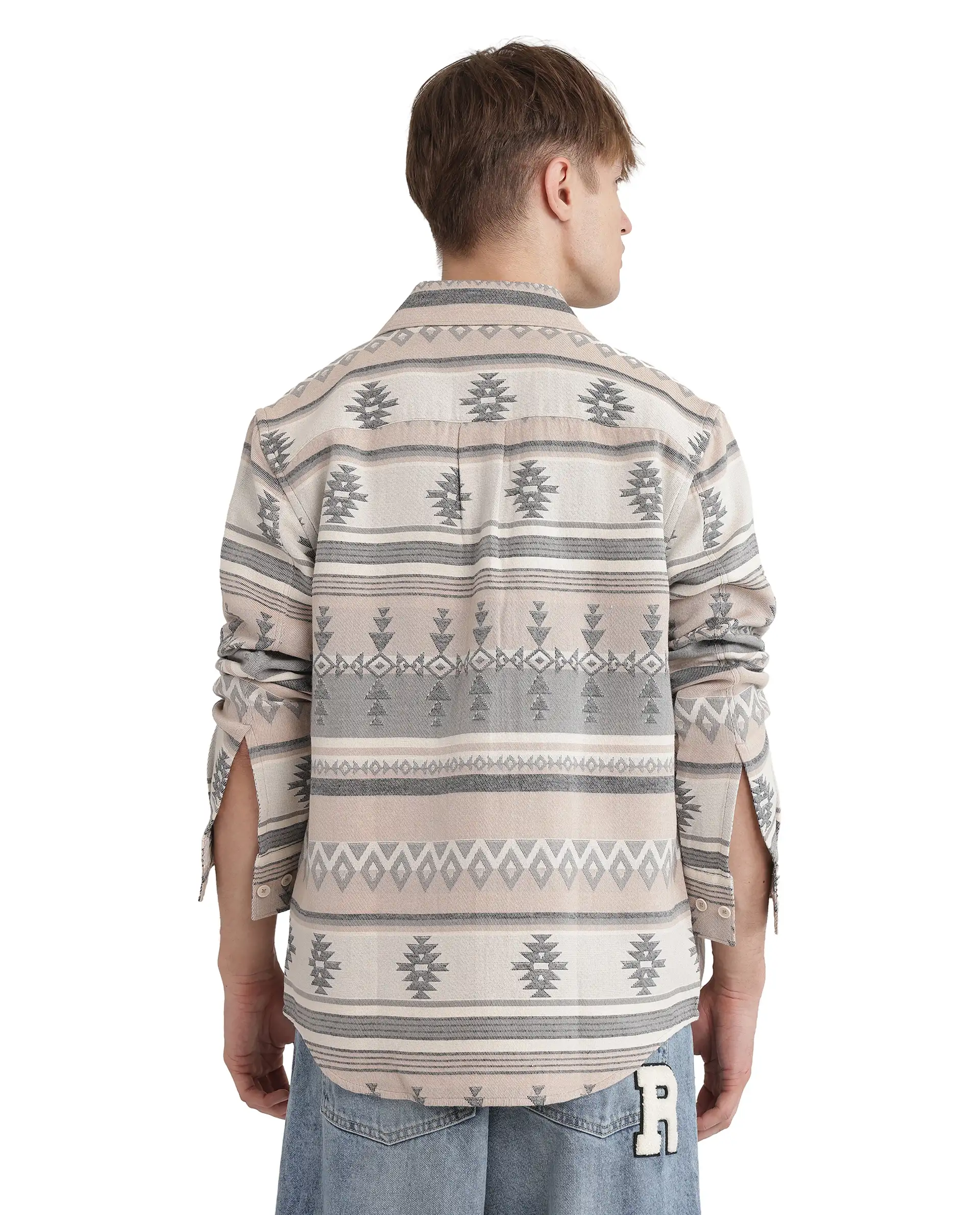 Rare Rabbit Men's Pinter Beige Cotton Jacquard Relaxed Fit Full Sleeve Collared Shirt - Image 4