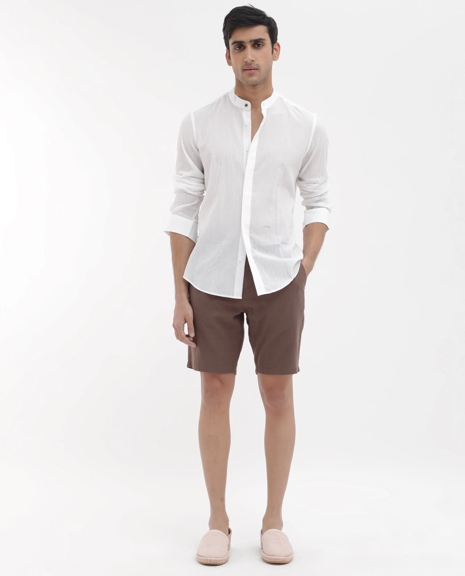 Rare Rabbit Men's Pinto Brown Cotton Plain Regular Fit Shorts - Image 2