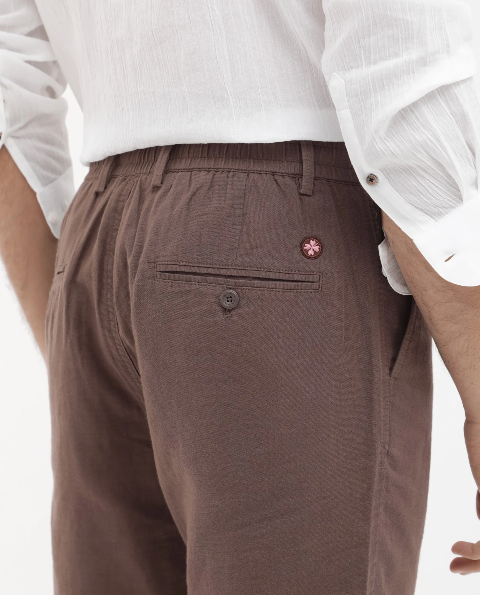 Rare Rabbit Men's Pinto Brown Cotton Plain Regular Fit Shorts - Image 5