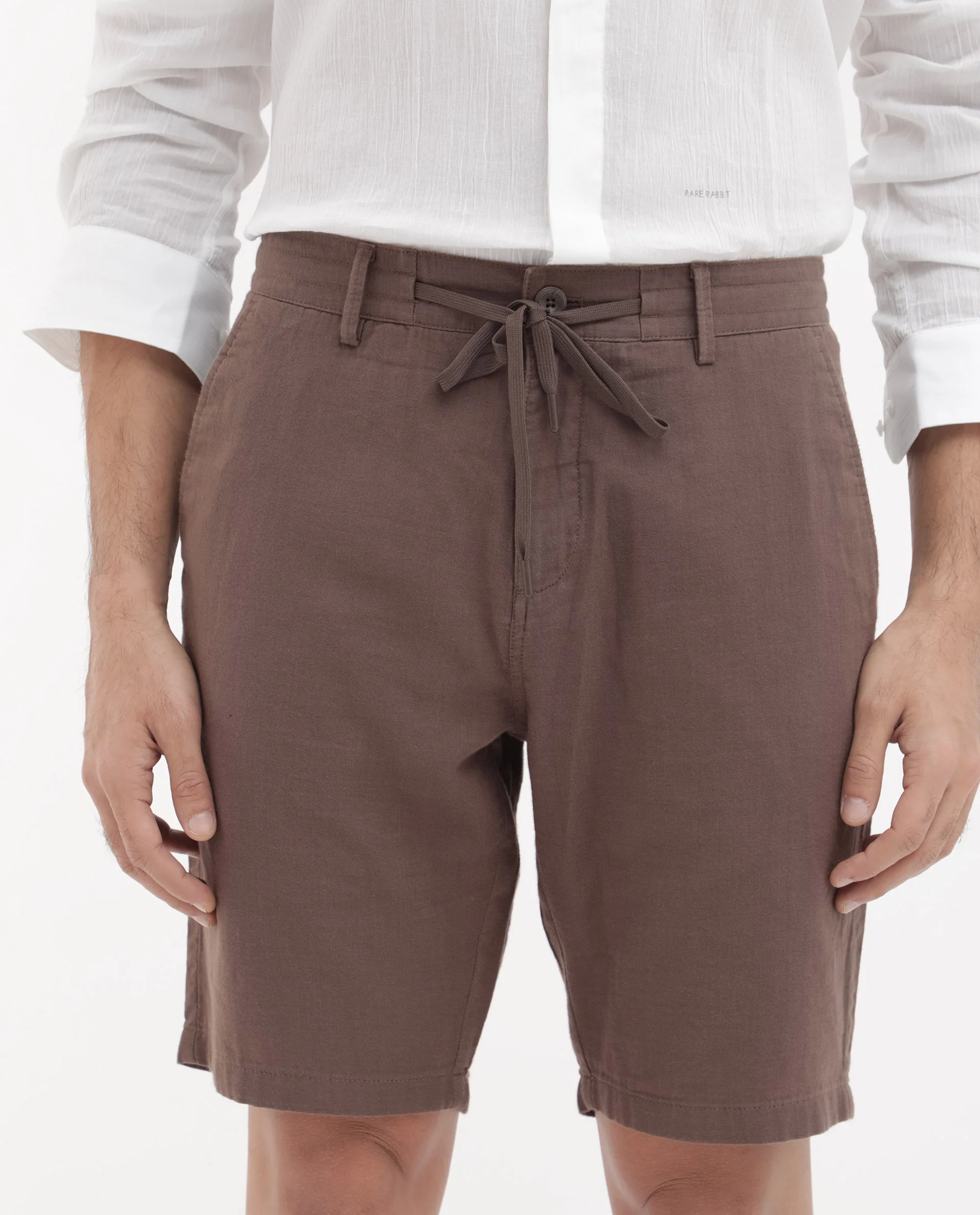 Rare Rabbit Men's Pinto Brown Cotton Plain Regular Fit Shorts - Image 6