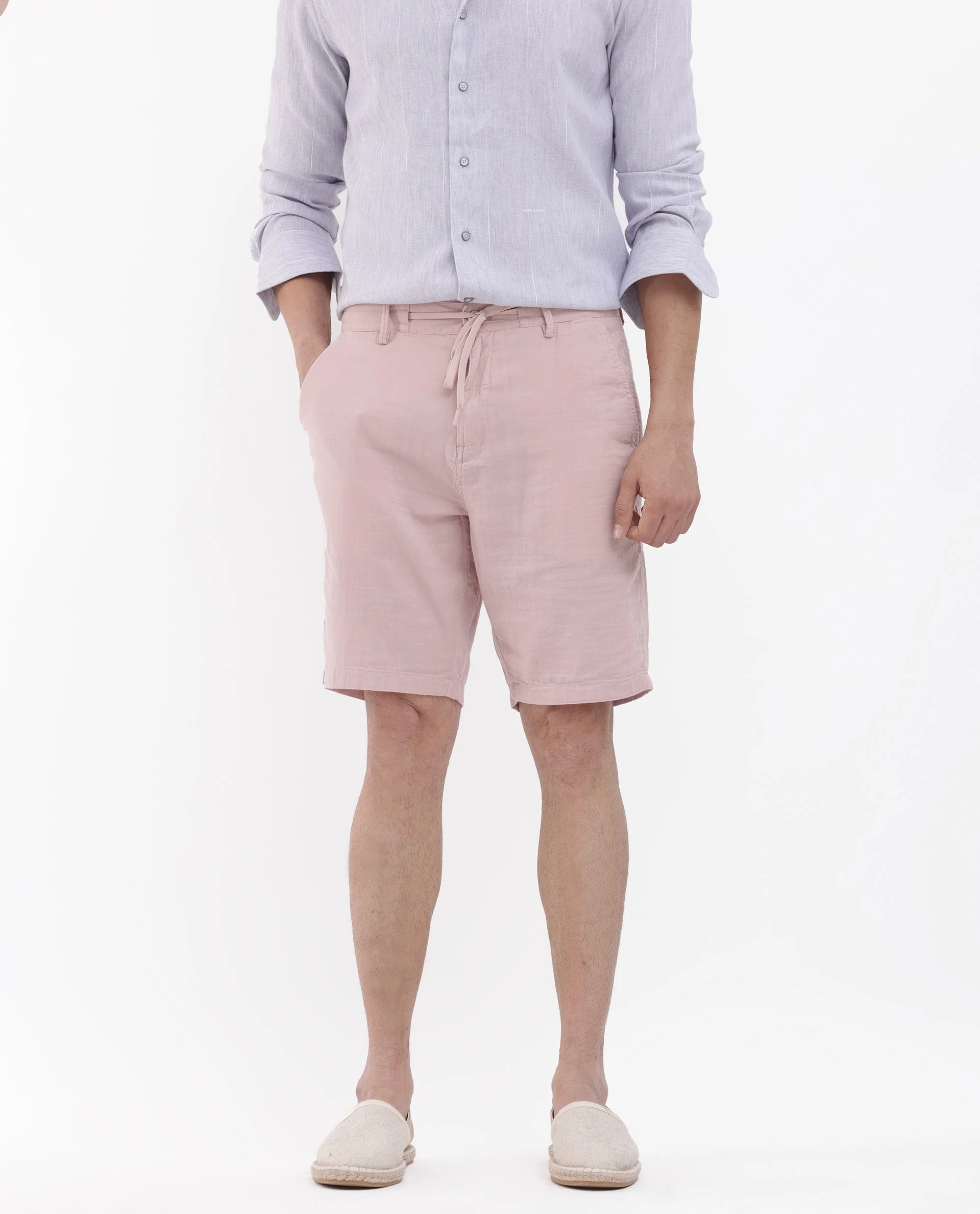 Rare Rabbit Men's Pinto Light Pink Cotton Plain Regular Fit Shorts - Image 2