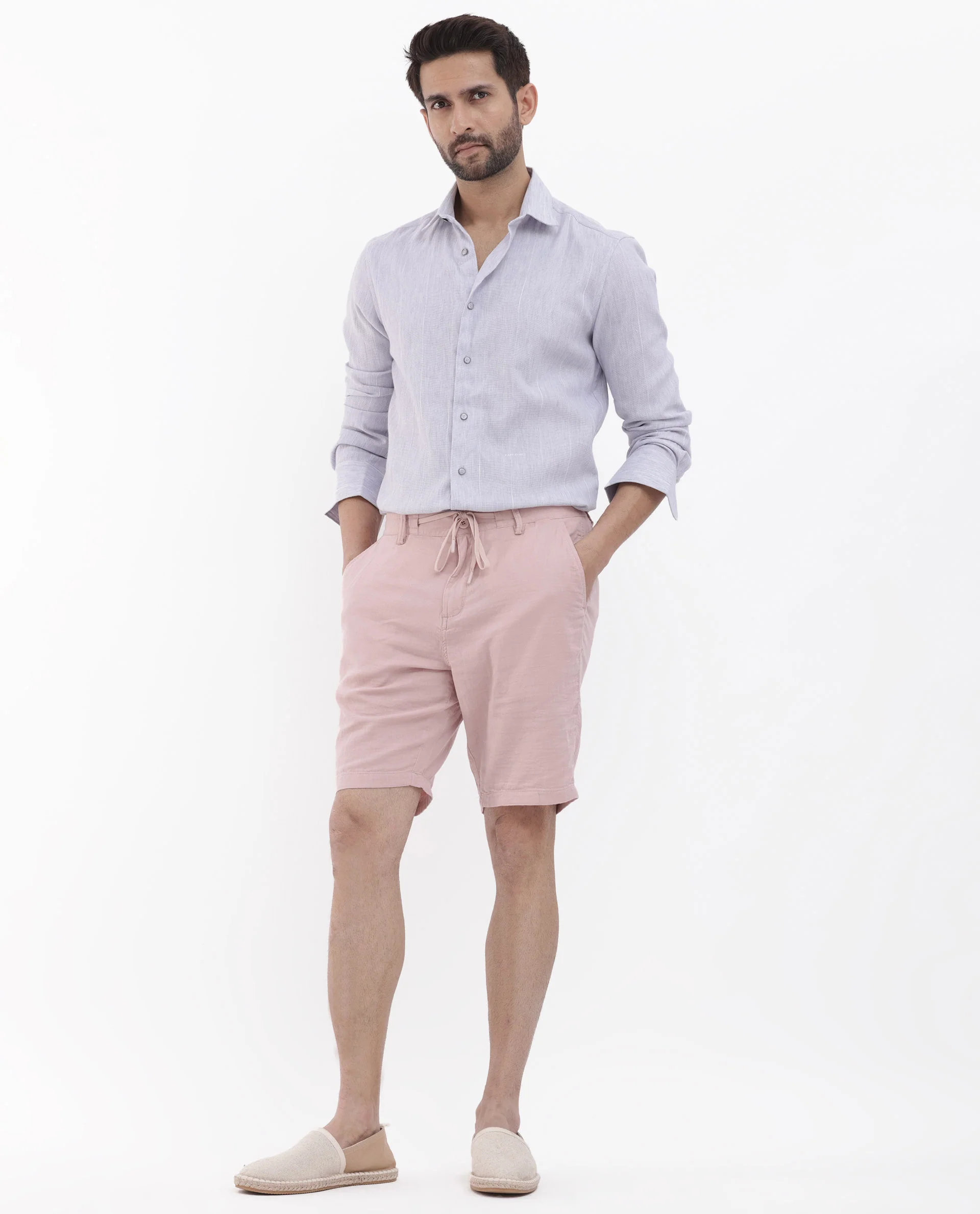 Rare Rabbit Men's Pinto Light Pink Cotton Plain Regular Fit Shorts - Image 3