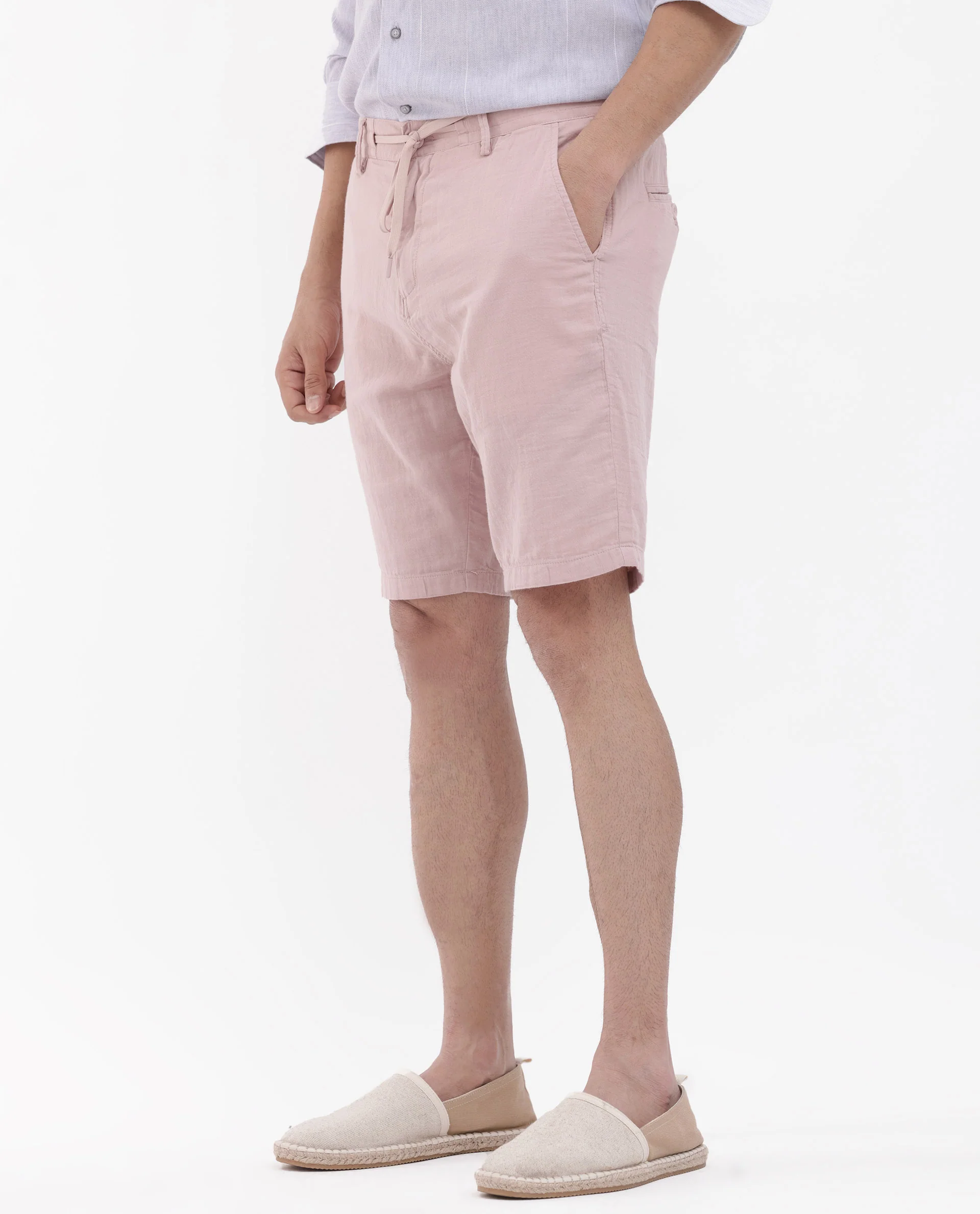Rare Rabbit Men's Pinto Light Pink Cotton Plain Regular Fit Shorts - Image 6