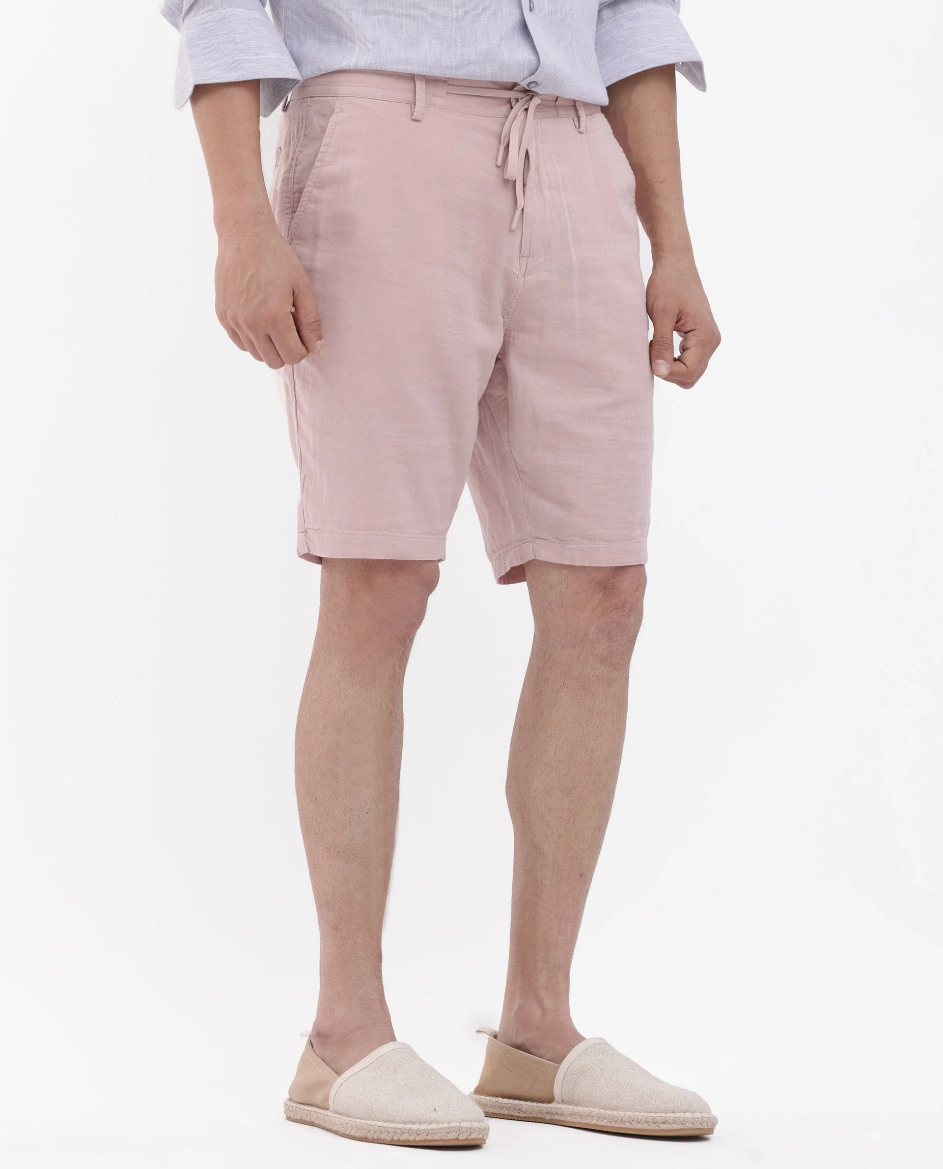 Rare Rabbit Men's Pinto Light Pink Cotton Plain Regular Fit Shorts - Image 7