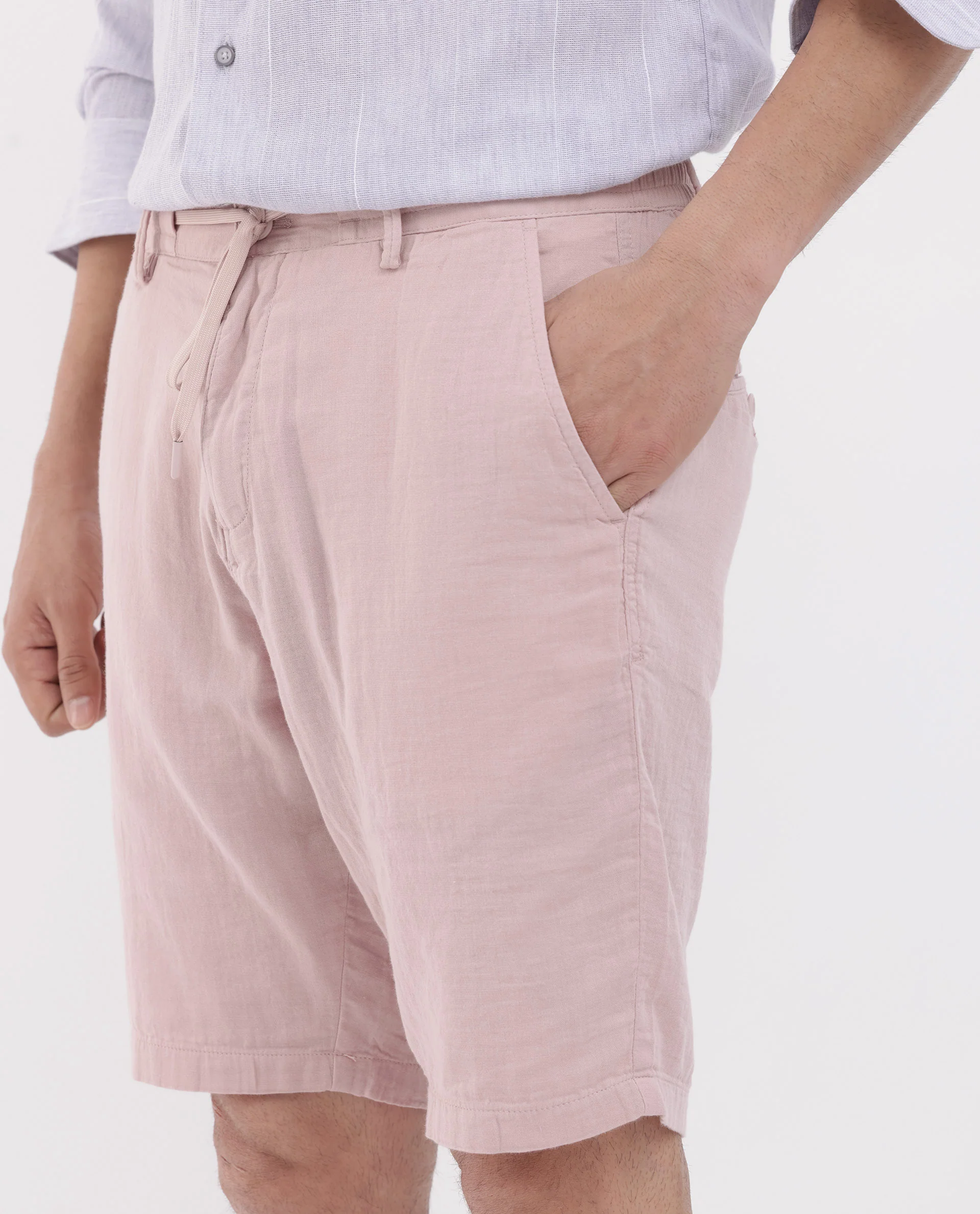 Rare Rabbit Men's Pinto Light Pink Cotton Plain Regular Fit Shorts - Image 9