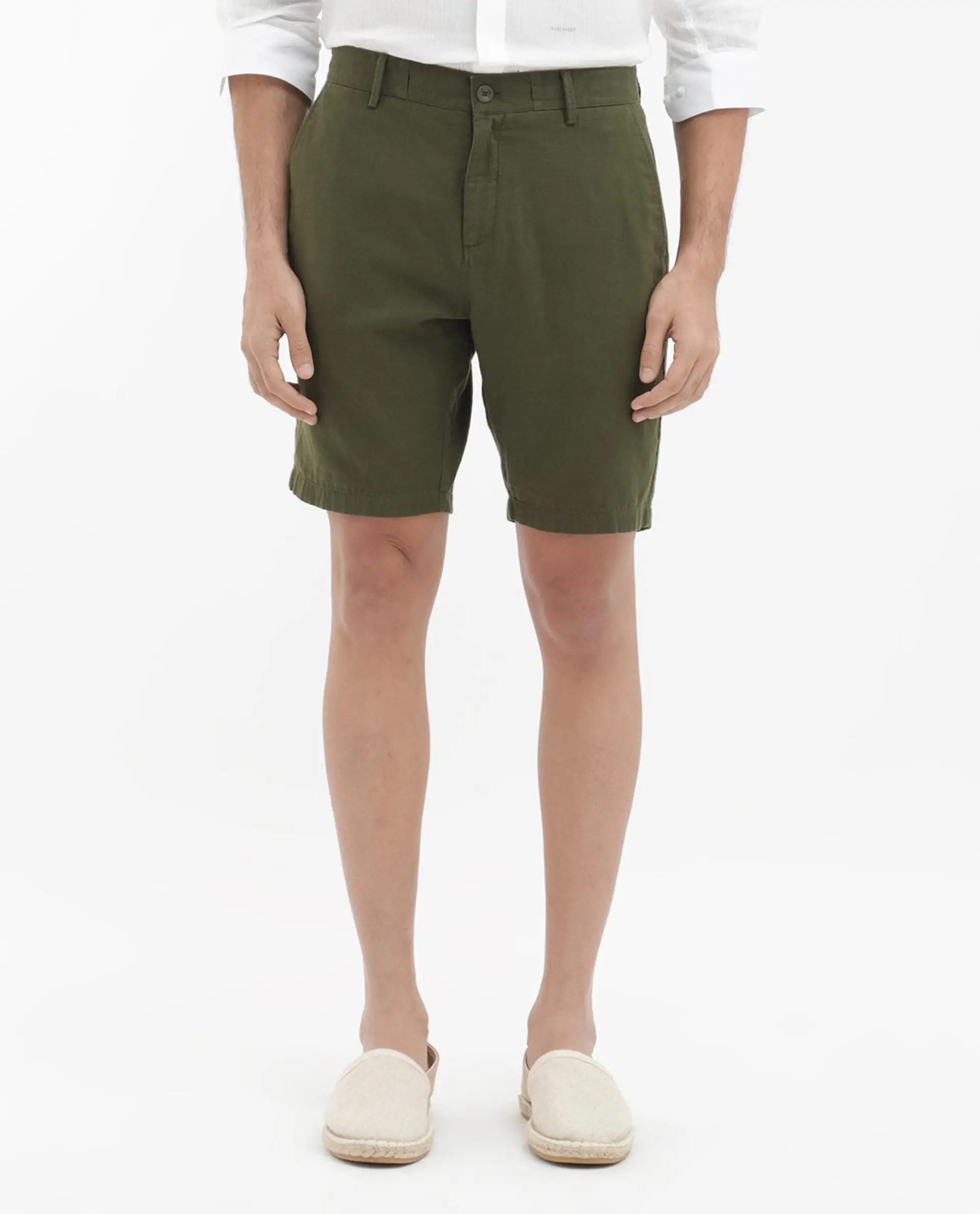 Rare Rabbit Men's Pinto Olive Cotton Plain Regular Fit Shorts - Image 10