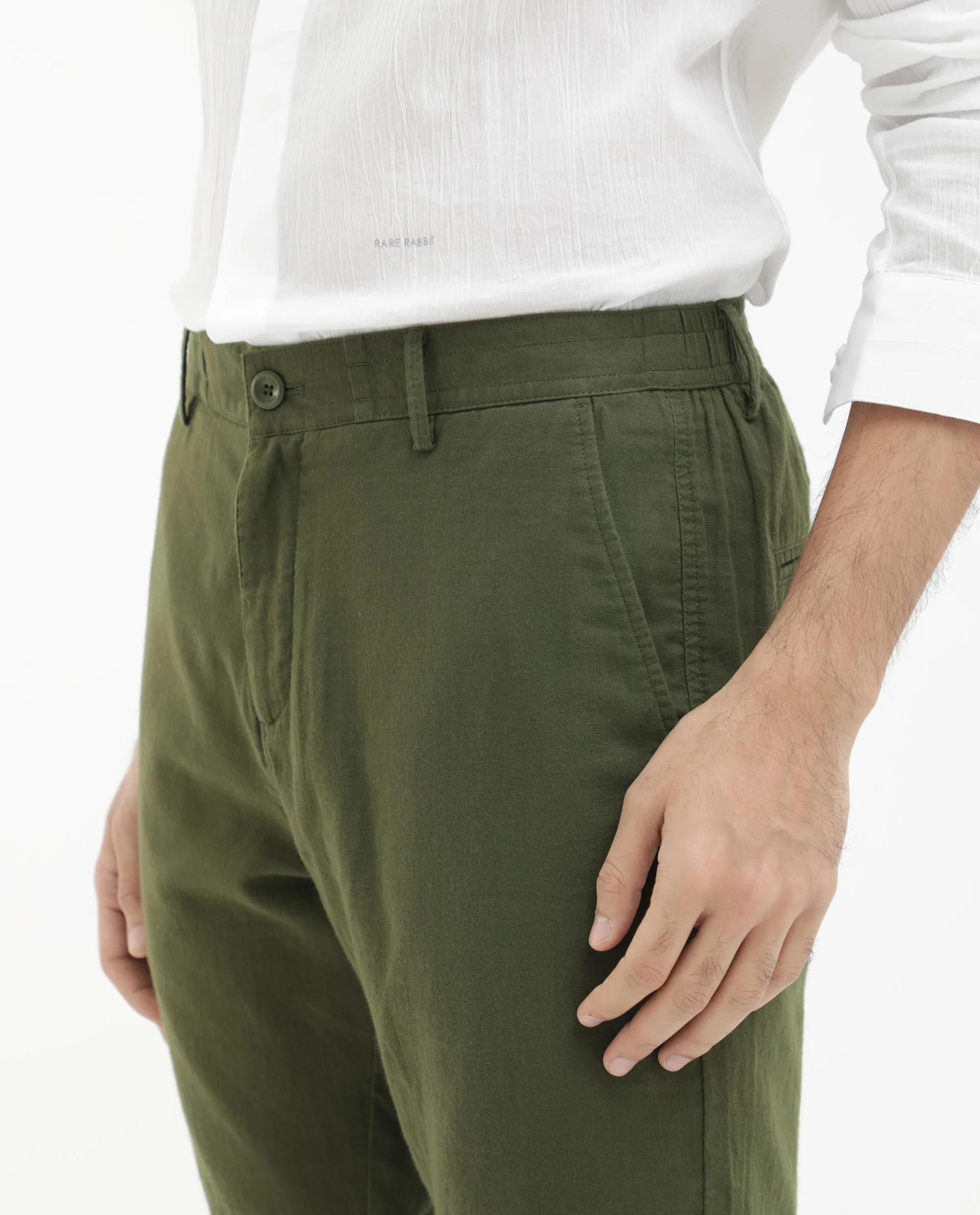 Rare Rabbit Men's Pinto Olive Cotton Plain Regular Fit Shorts - Image 4