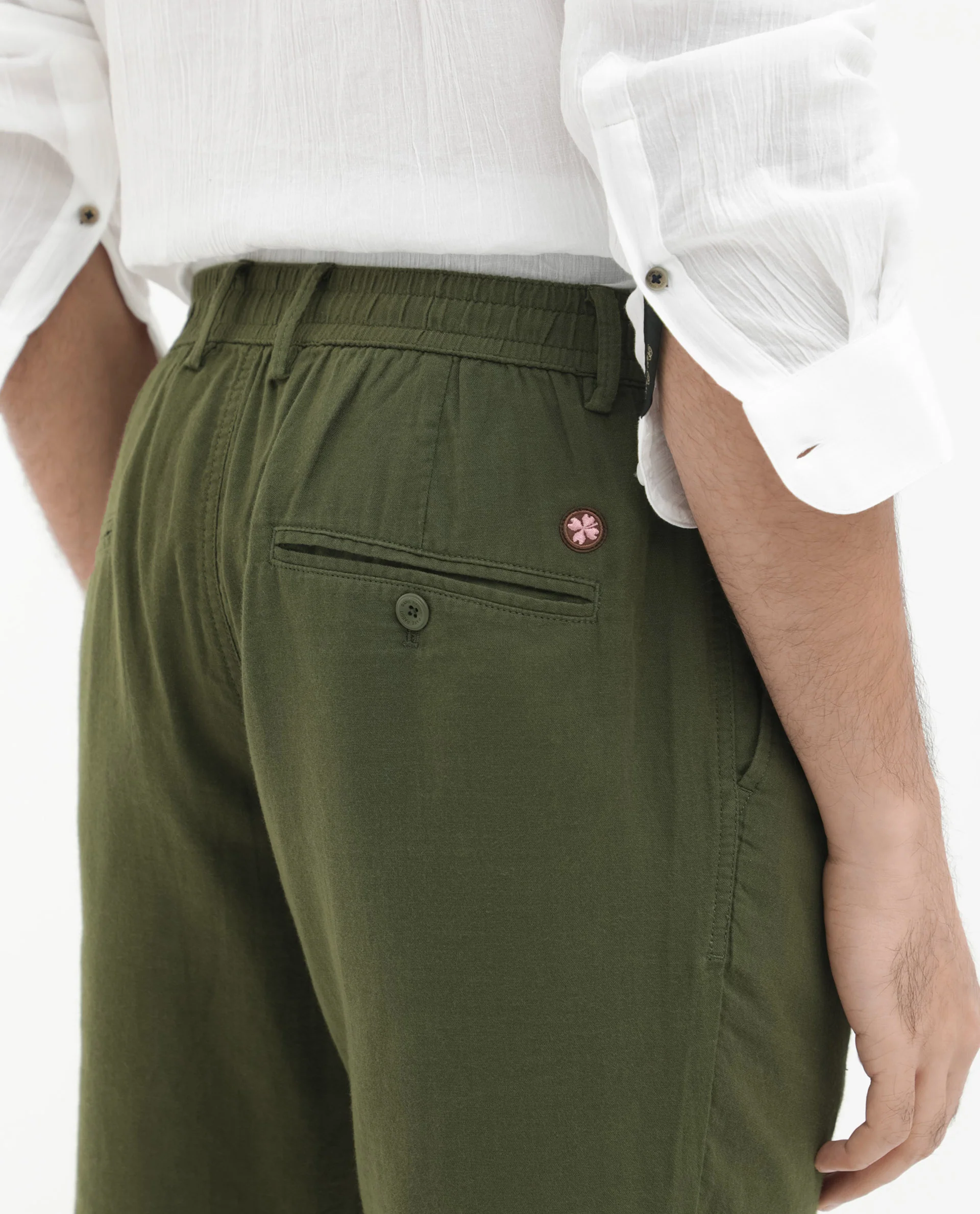 Rare Rabbit Men's Pinto Olive Cotton Plain Regular Fit Shorts - Image 5