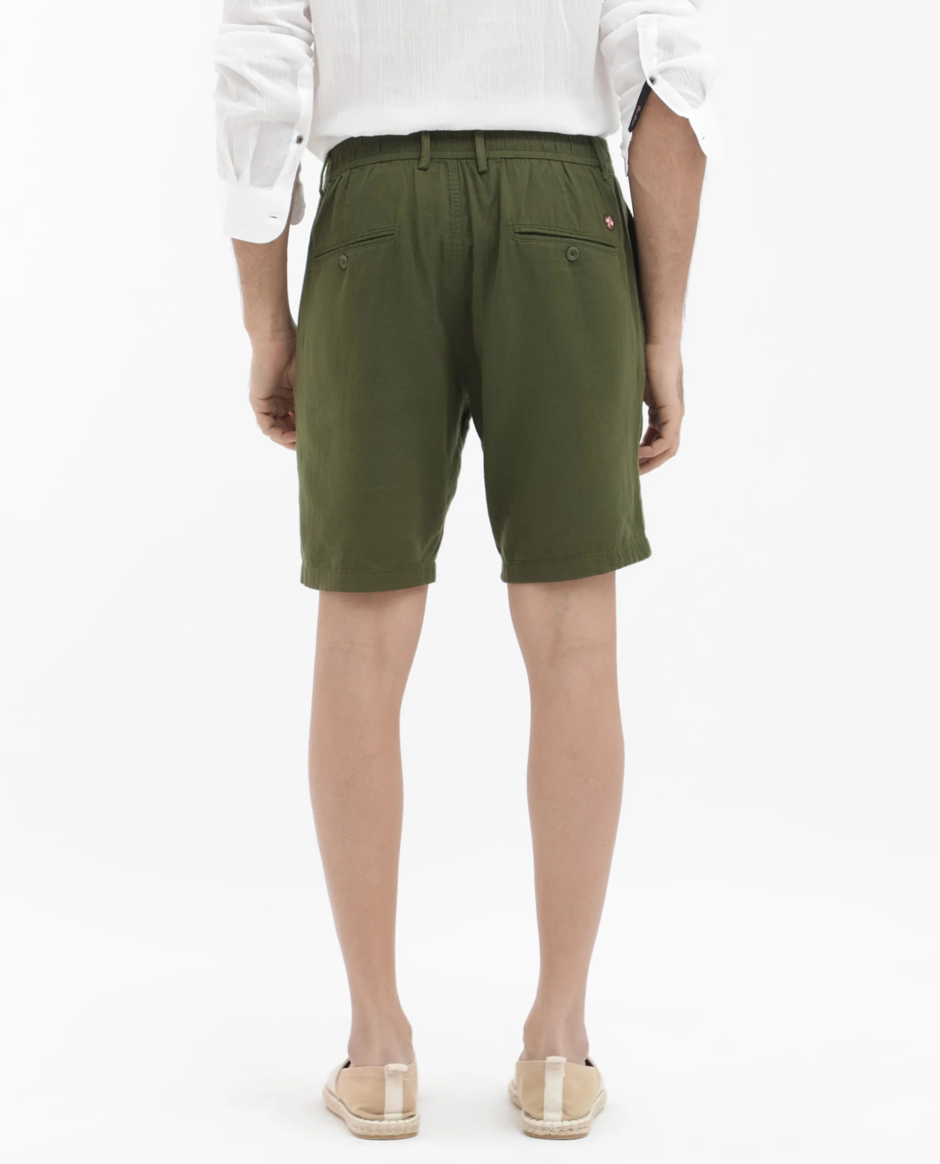 Rare Rabbit Men's Pinto Olive Cotton Plain Regular Fit Shorts - Image 7