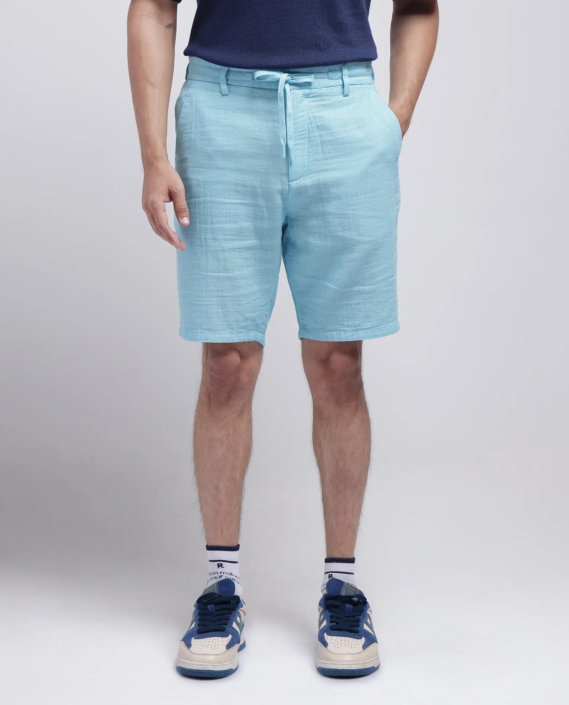 Rare Rabbit Men's Pinto-25 Light Blue Cotton Plain Regular Fit Shorts - Image 2