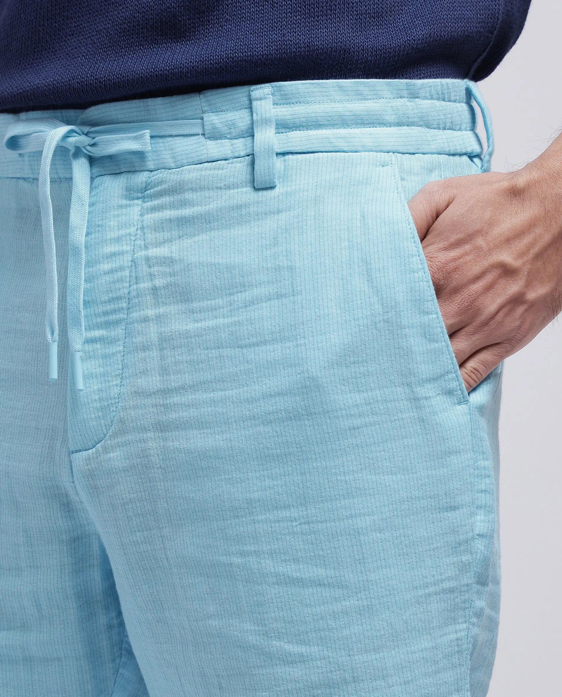Rare Rabbit Men's Pinto-25 Light Blue Cotton Plain Regular Fit Shorts - Image 3