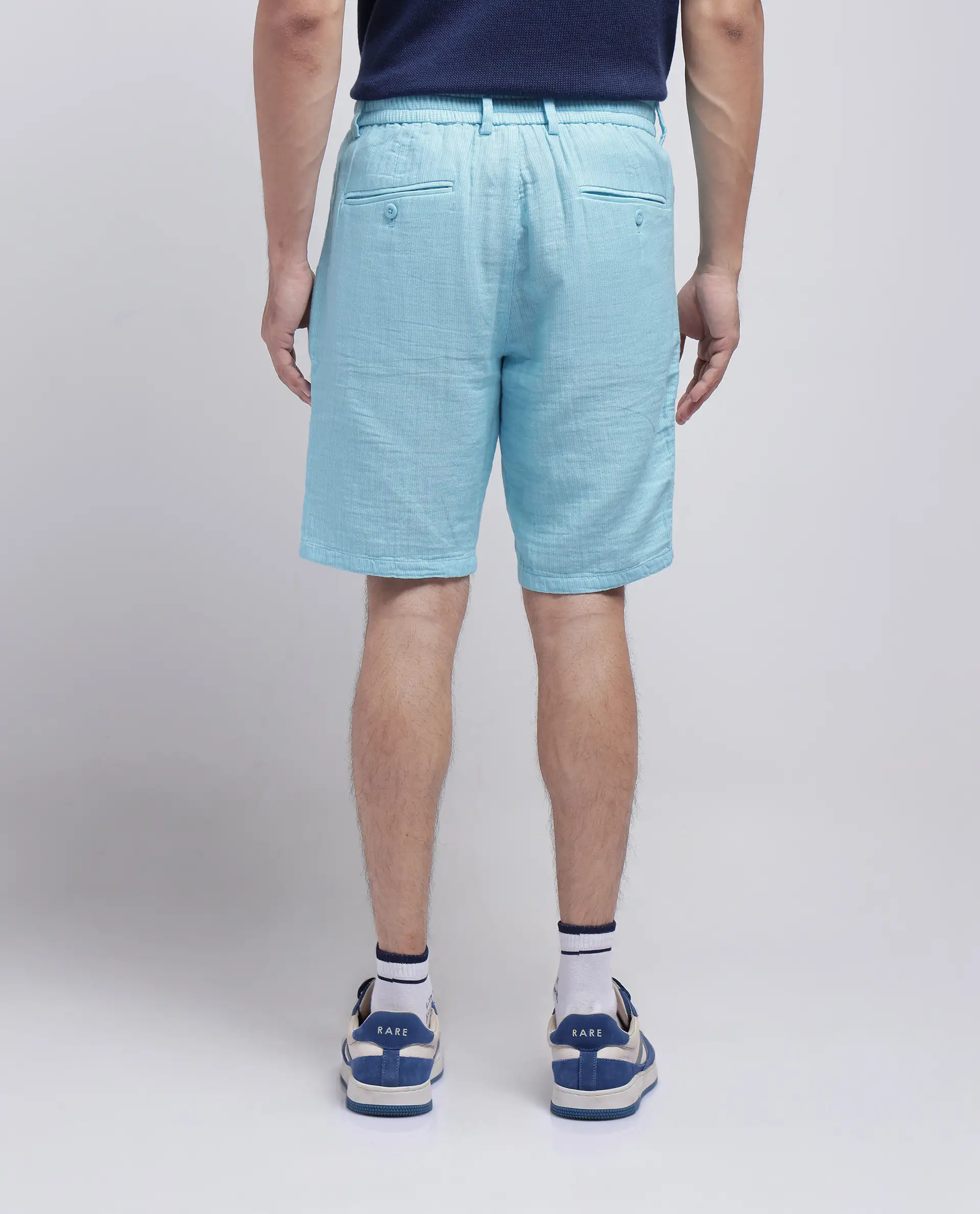 Rare Rabbit Men's Pinto-25 Light Blue Cotton Plain Regular Fit Shorts - Image 4