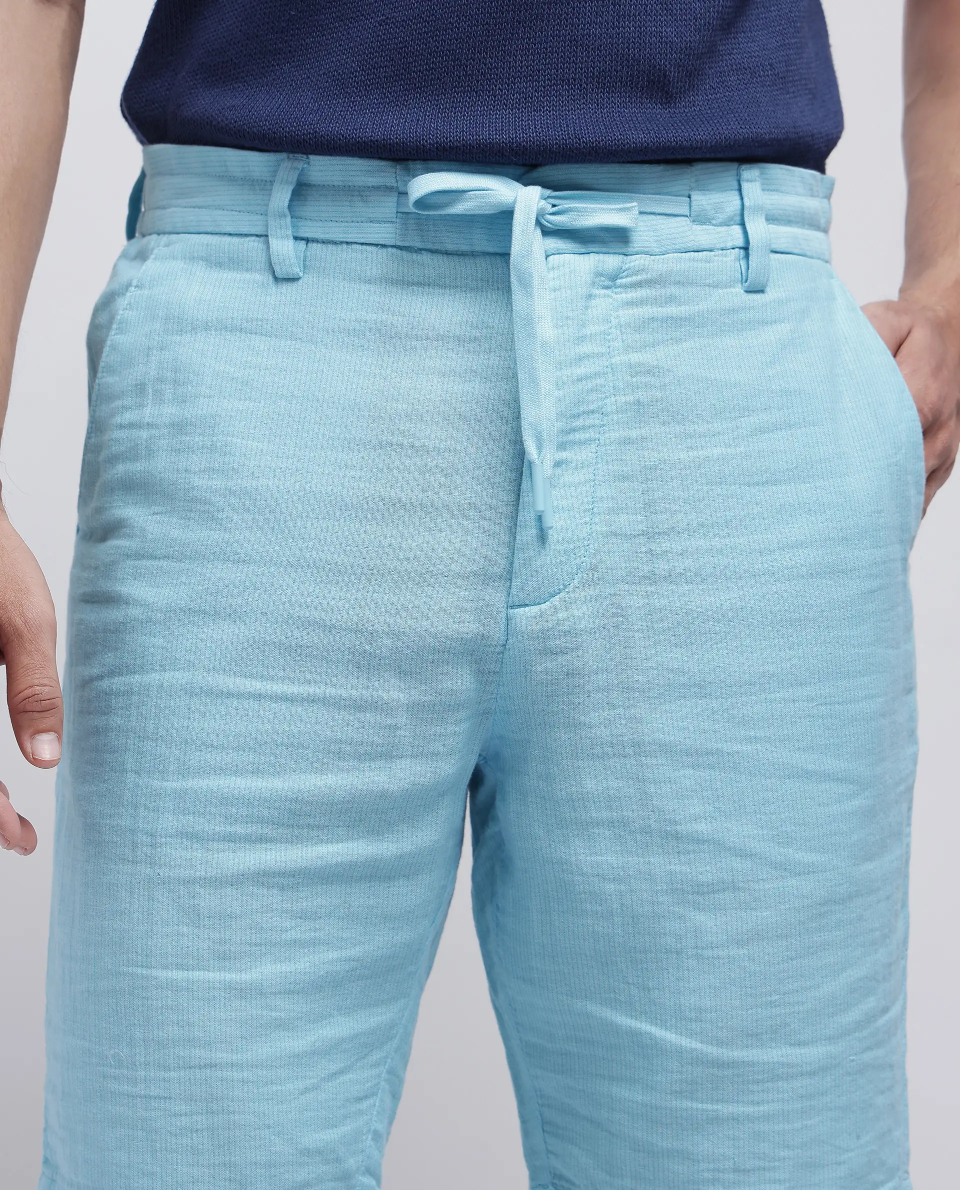 Rare Rabbit Men's Pinto-25 Light Blue Cotton Plain Regular Fit Shorts - Image 8
