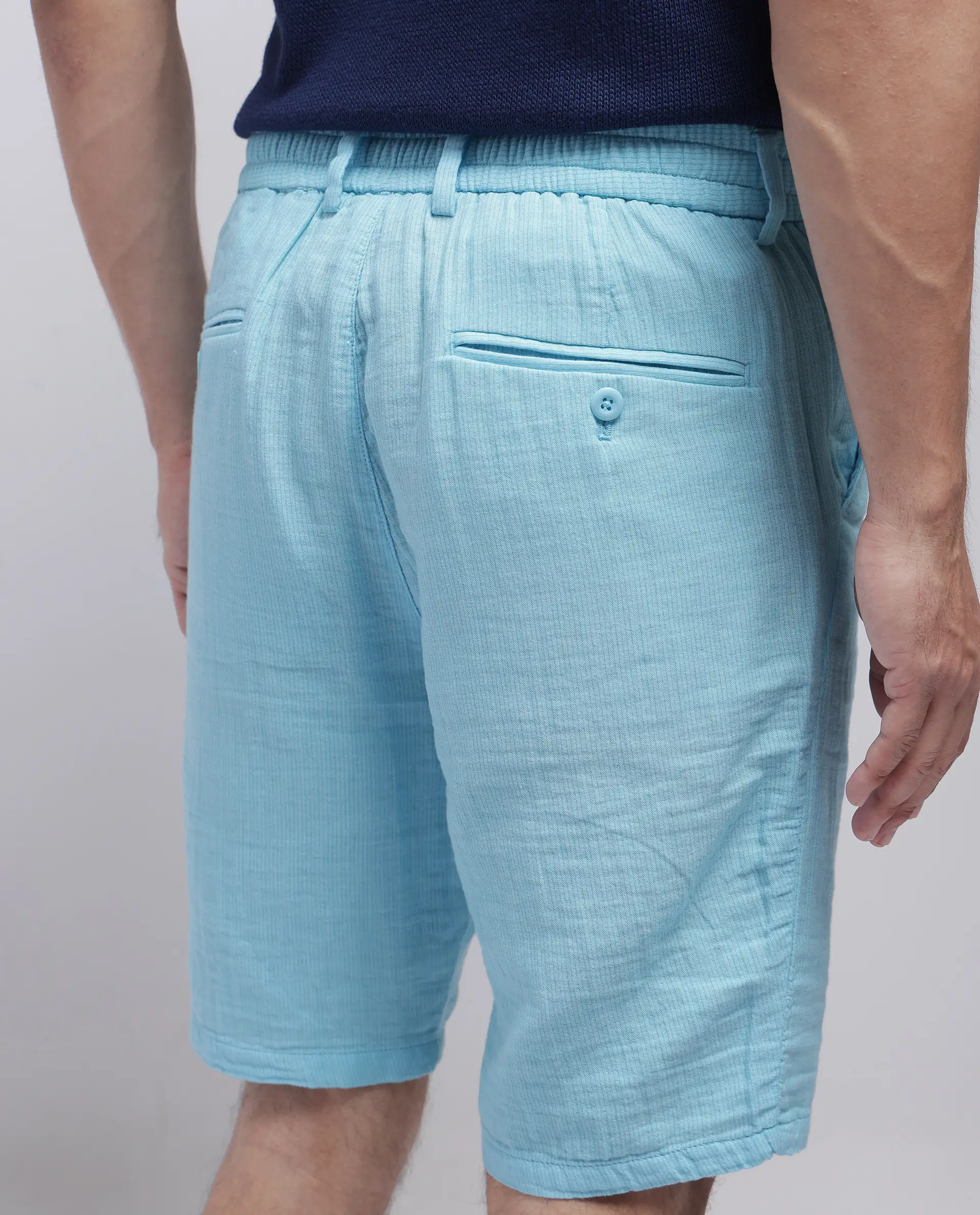 Rare Rabbit Men's Pinto-25 Light Blue Cotton Plain Regular Fit Shorts - Image 9