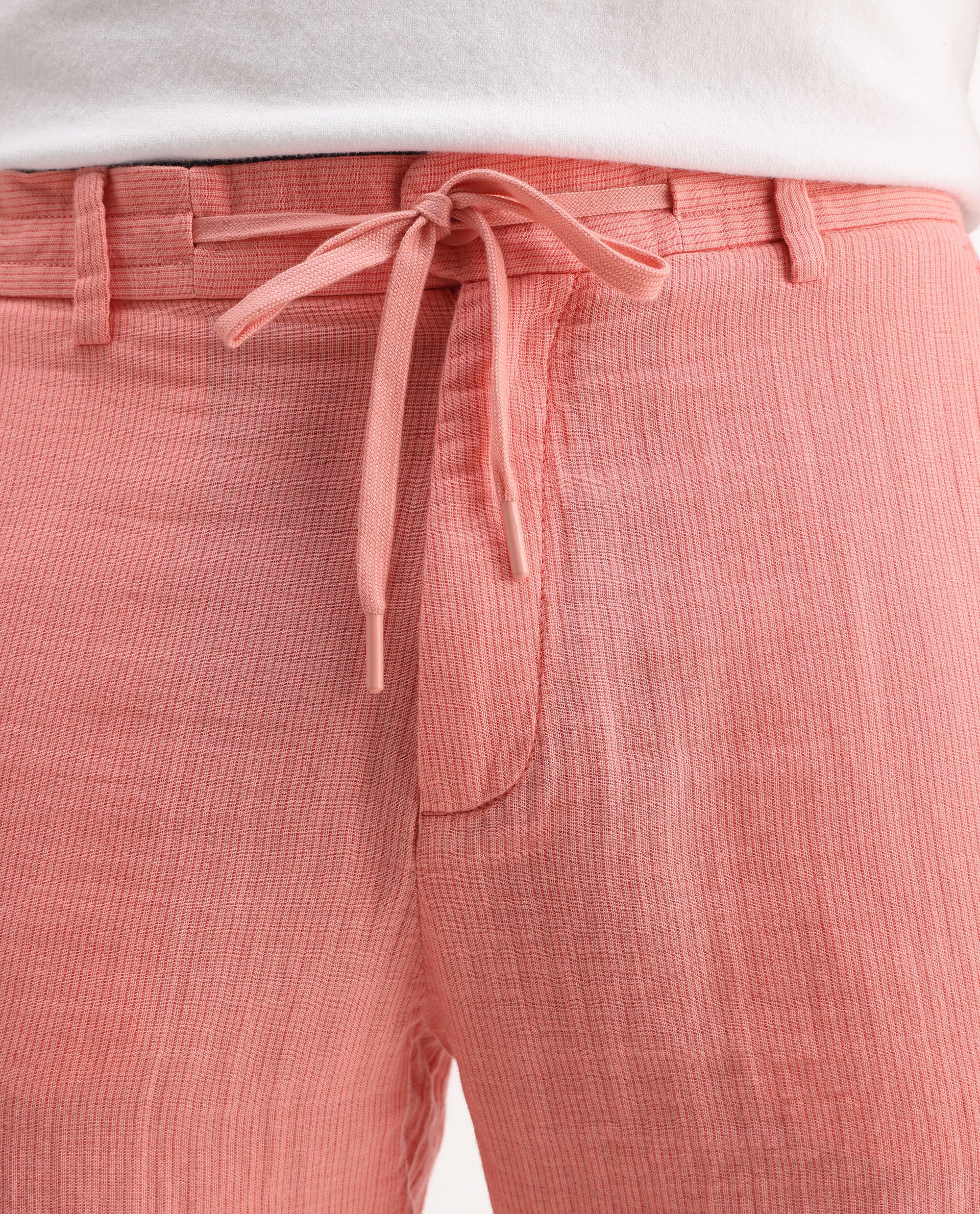Rare Rabbit Men's Pinto-25 Light Peach Cotton Plain Regular Fit Shorts - Image 4