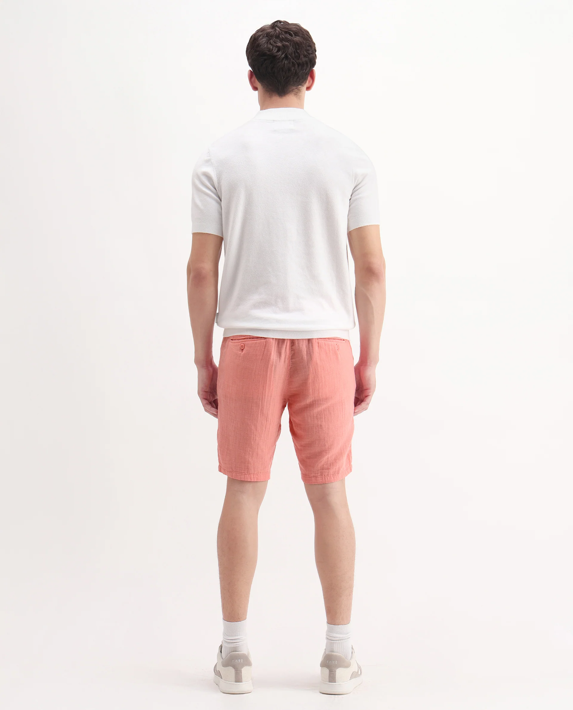 Rare Rabbit Men's Pinto-25 Light Peach Cotton Plain Regular Fit Shorts - Image 9