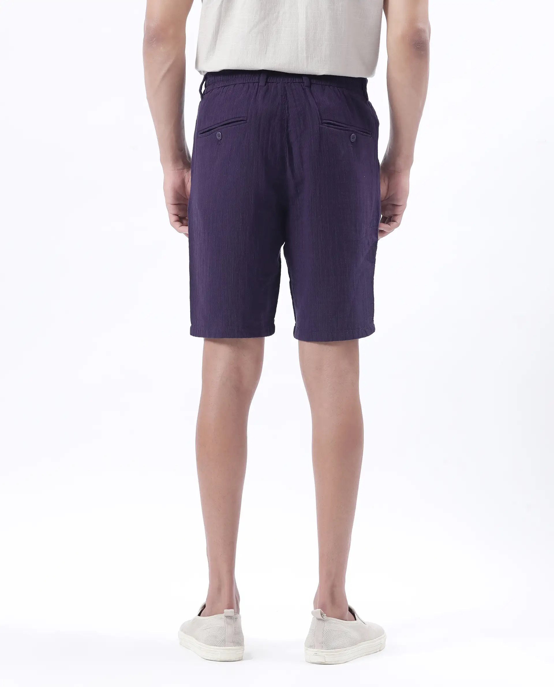 Rare Rabbit Men's Pinto-25 Purple Cotton Plain Regular Fit Shorts - Image 7