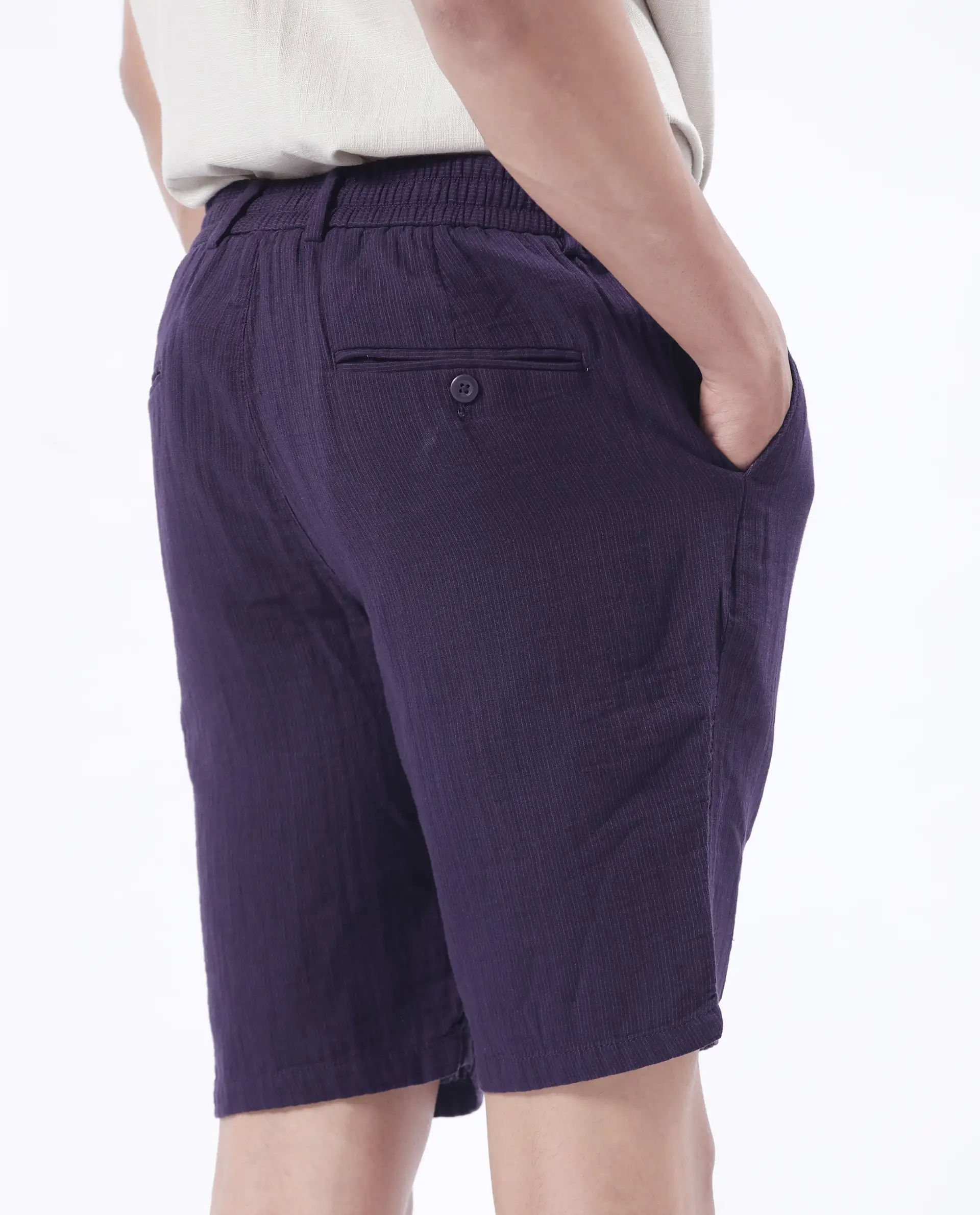 Rare Rabbit Men's Pinto-25 Purple Cotton Plain Regular Fit Shorts - Image 8