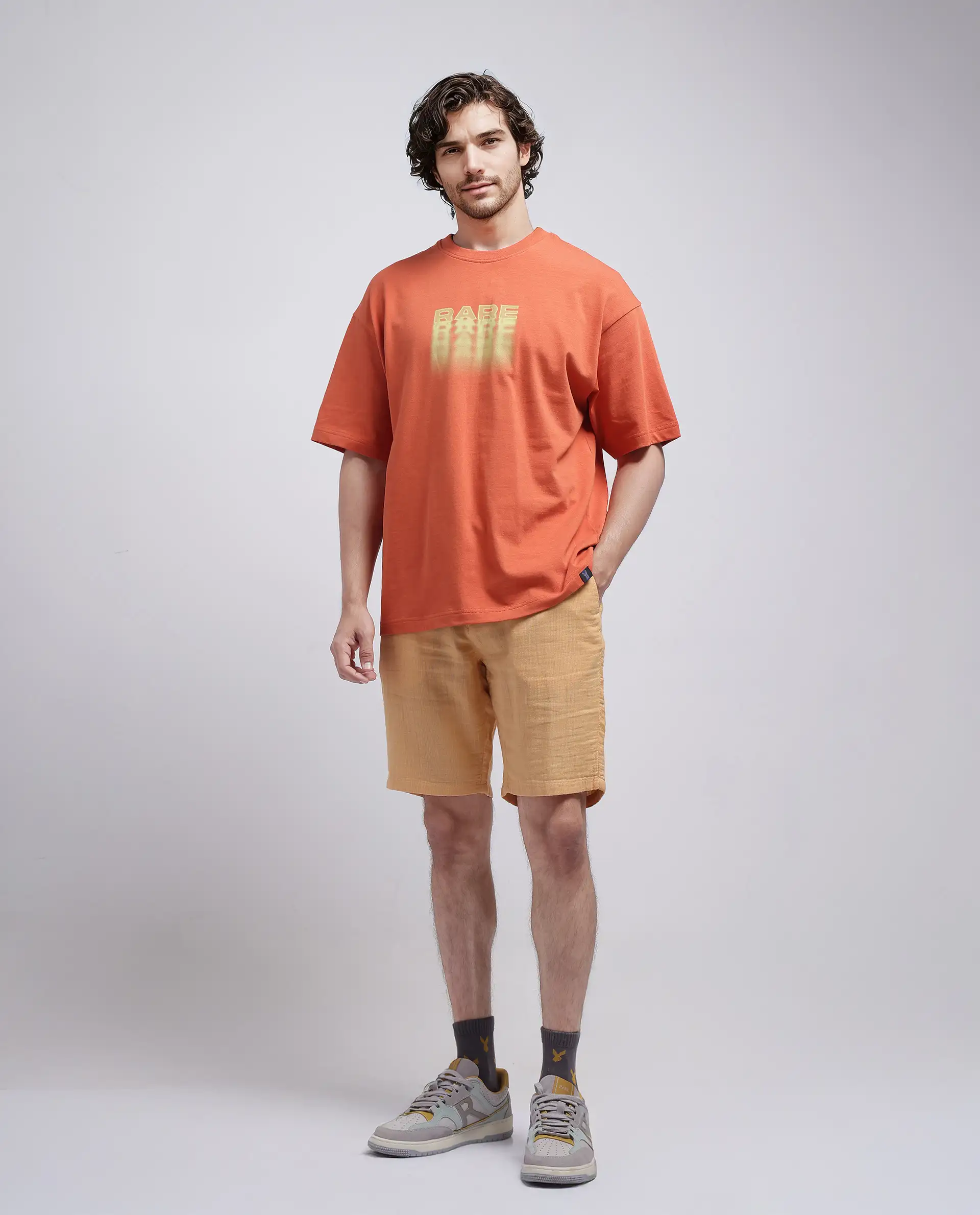 Rare Rabbit Men's Pinto-25 Yellow Cotton Plain Regular Fit Shorts - Image 2