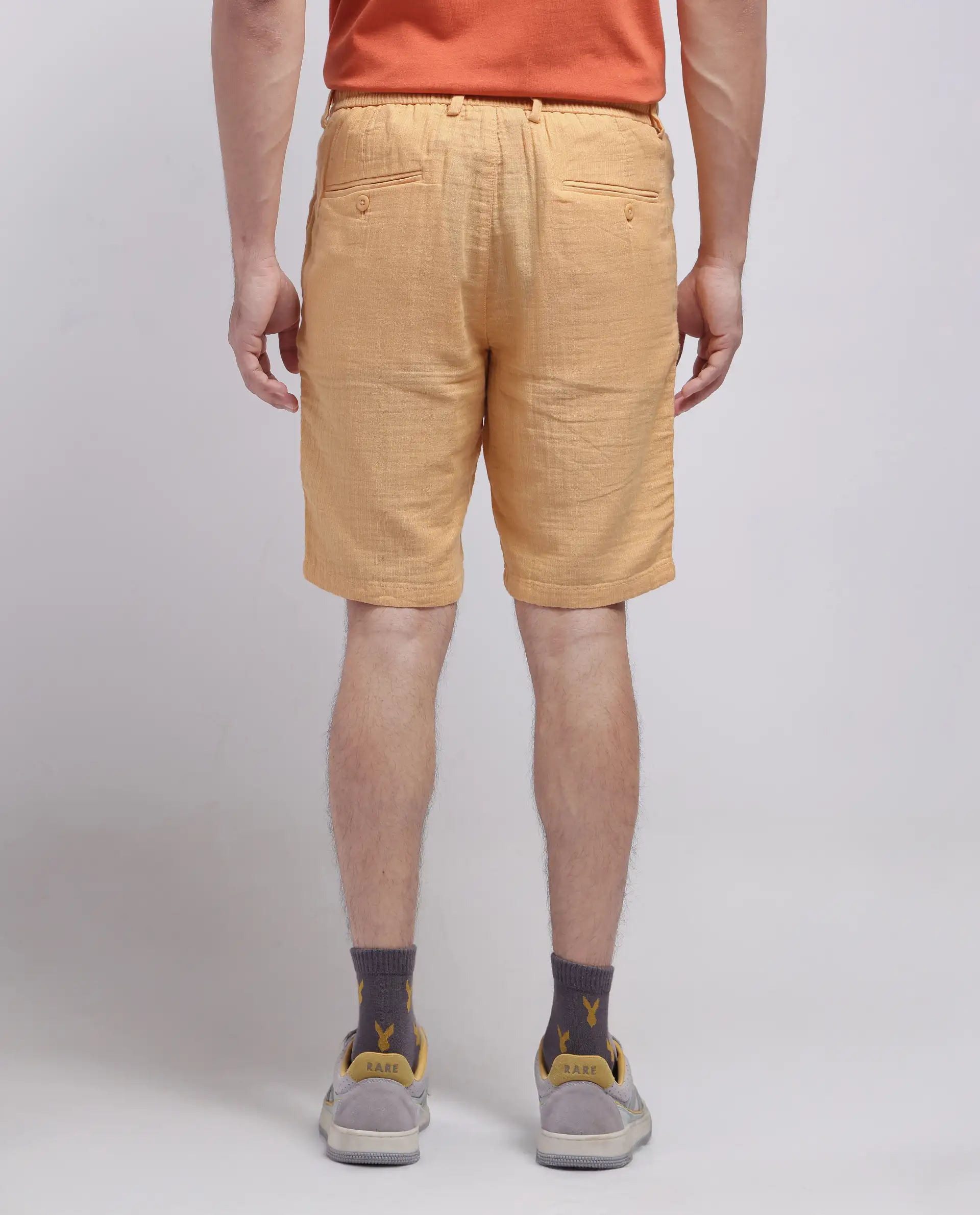 Rare Rabbit Men's Pinto-25 Yellow Cotton Plain Regular Fit Shorts - Image 4