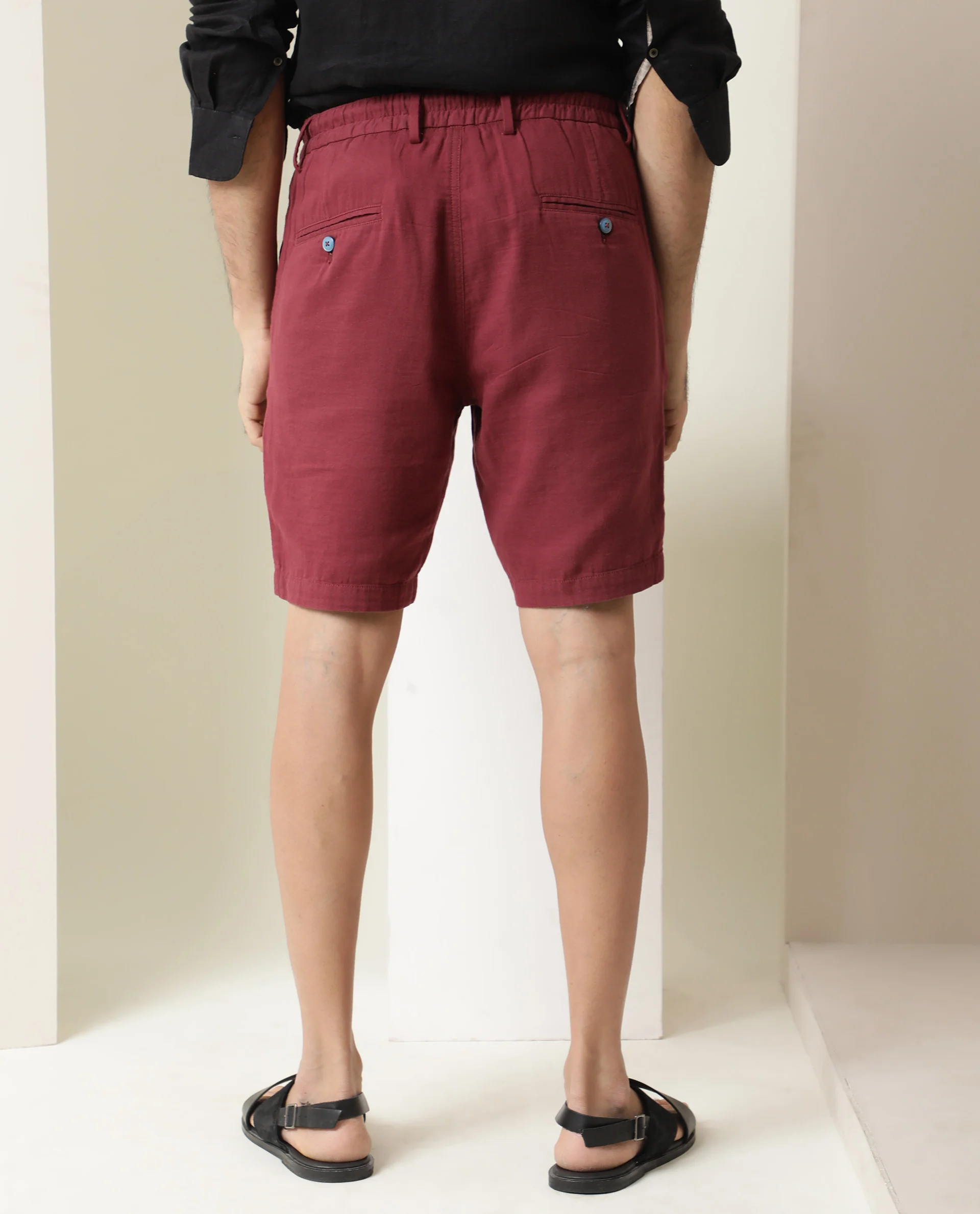 Rare Rabbit Men's Pinto Dark Red Cotton Plain Relaxed Fit Shorts - Image 8