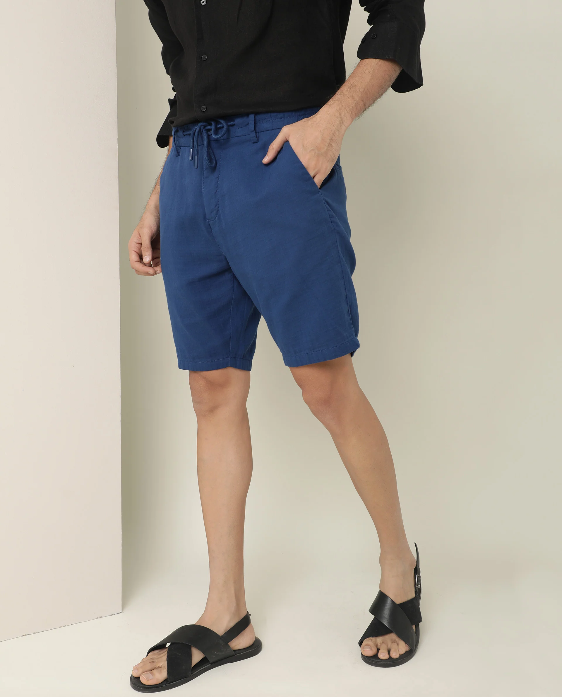 Rare Rabbit Men's Pinto Florecent Blue Regular Fit Shorts - Image 2