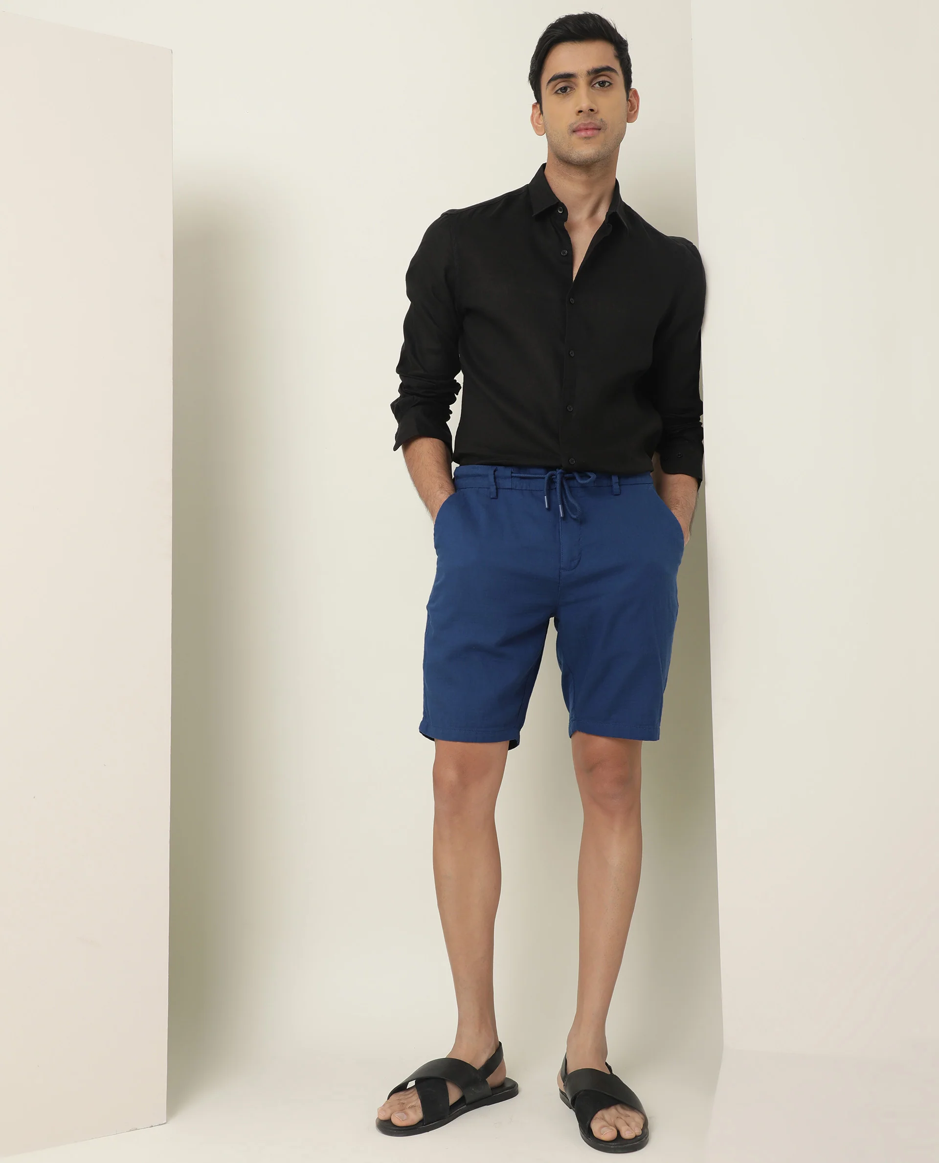 Rare Rabbit Men's Pinto Florecent Blue Regular Fit Shorts - Image 4