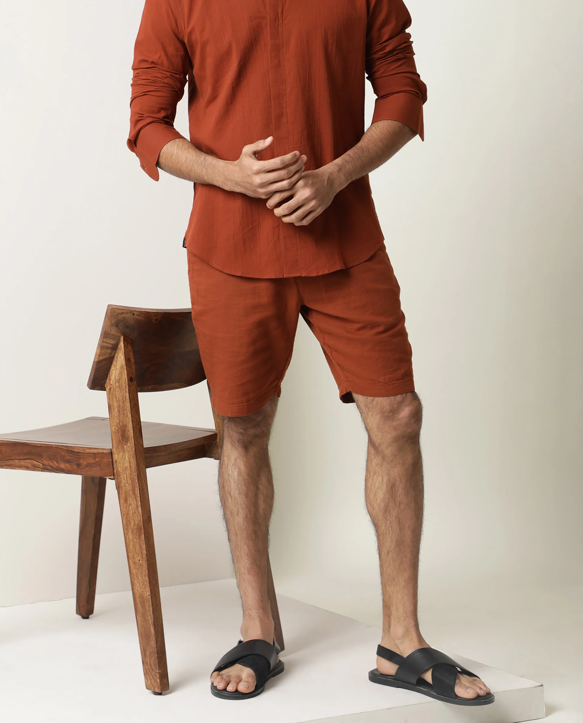 Rare Rabbit Men's Pinto Rust Regular Fit Shorts