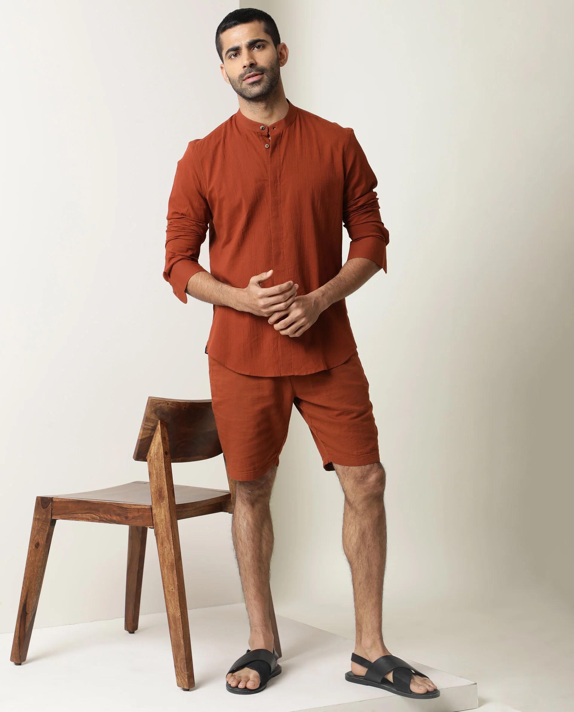 Rare Rabbit Men's Pinto Rust Regular Fit Shorts - Image 3